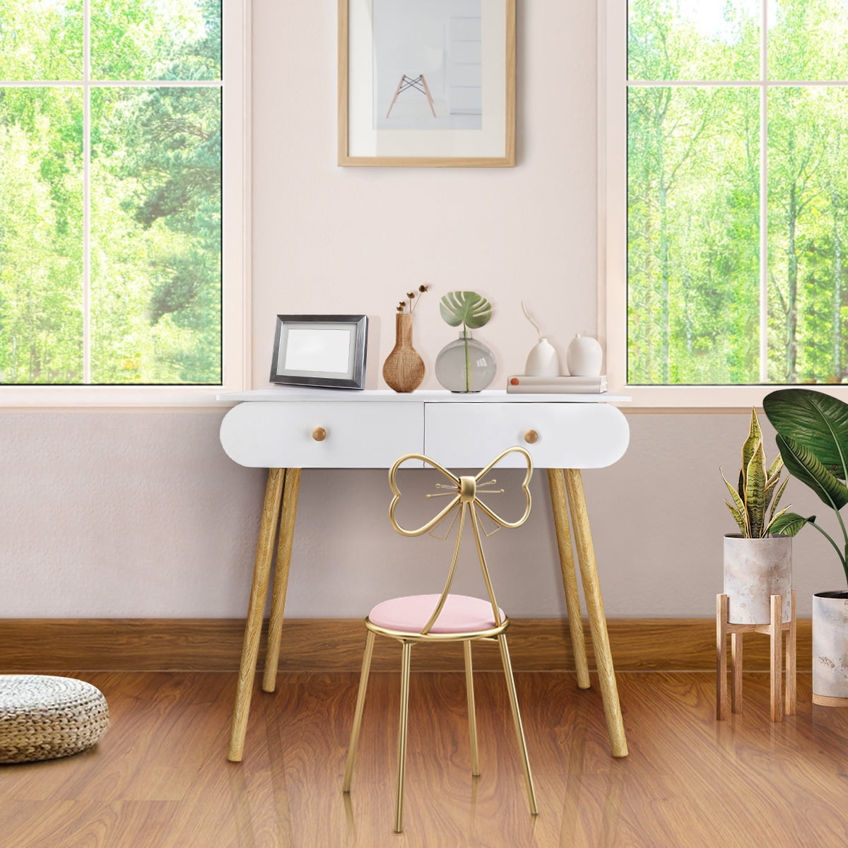 Liyufly Modern White Vanity Desk with Mirror, Solid Wood Makeup Vanity Dressing Table for Women Girls (Without Stool and LED) - Image 6