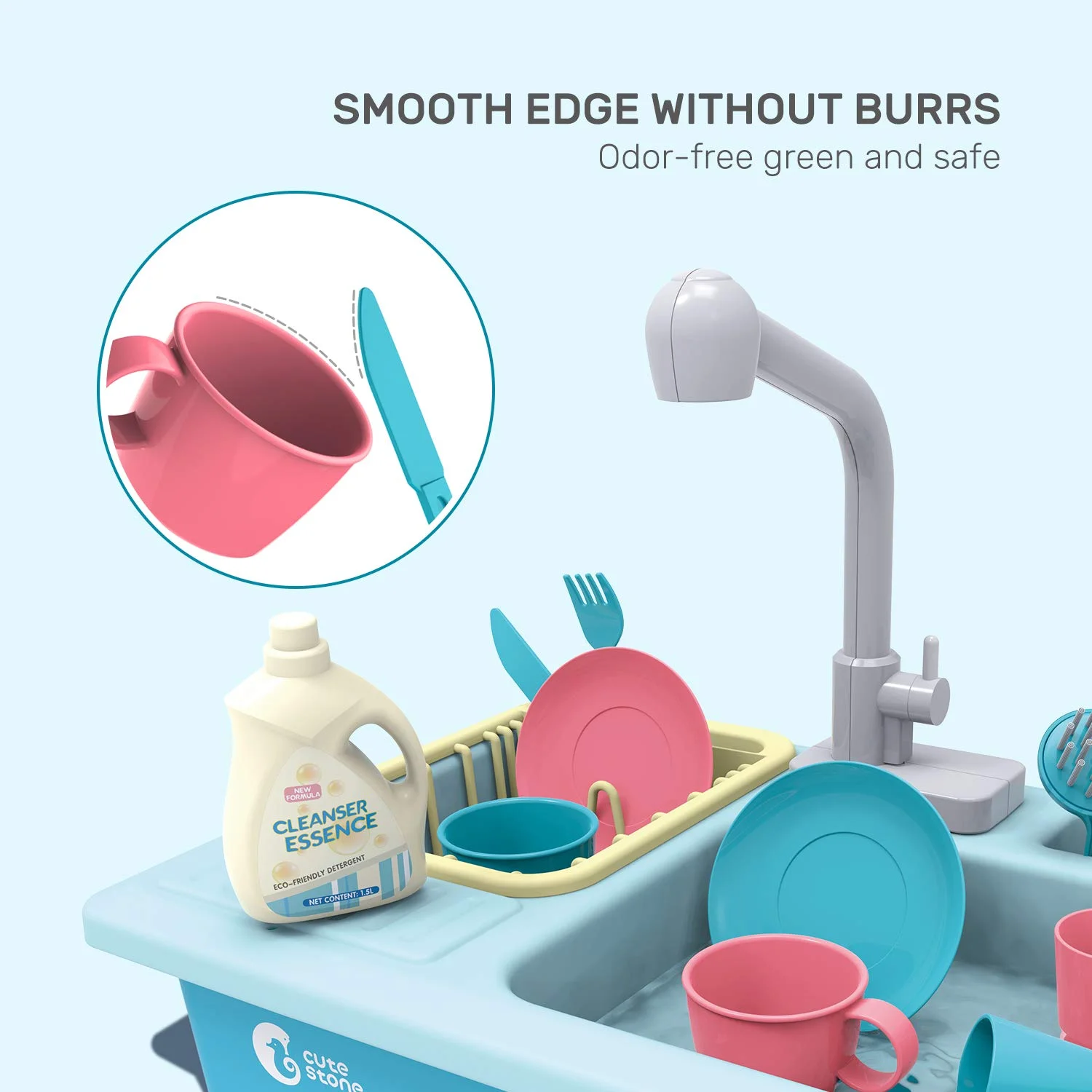 CUTE STONE Color Changing Kitchen Sink Toys for Toddler, Children Playing Toy Dishwasher with Running Water Heat Sensitive Thermochromic Play House Pretend Role Play Toys for Boys and Girls - Image 7