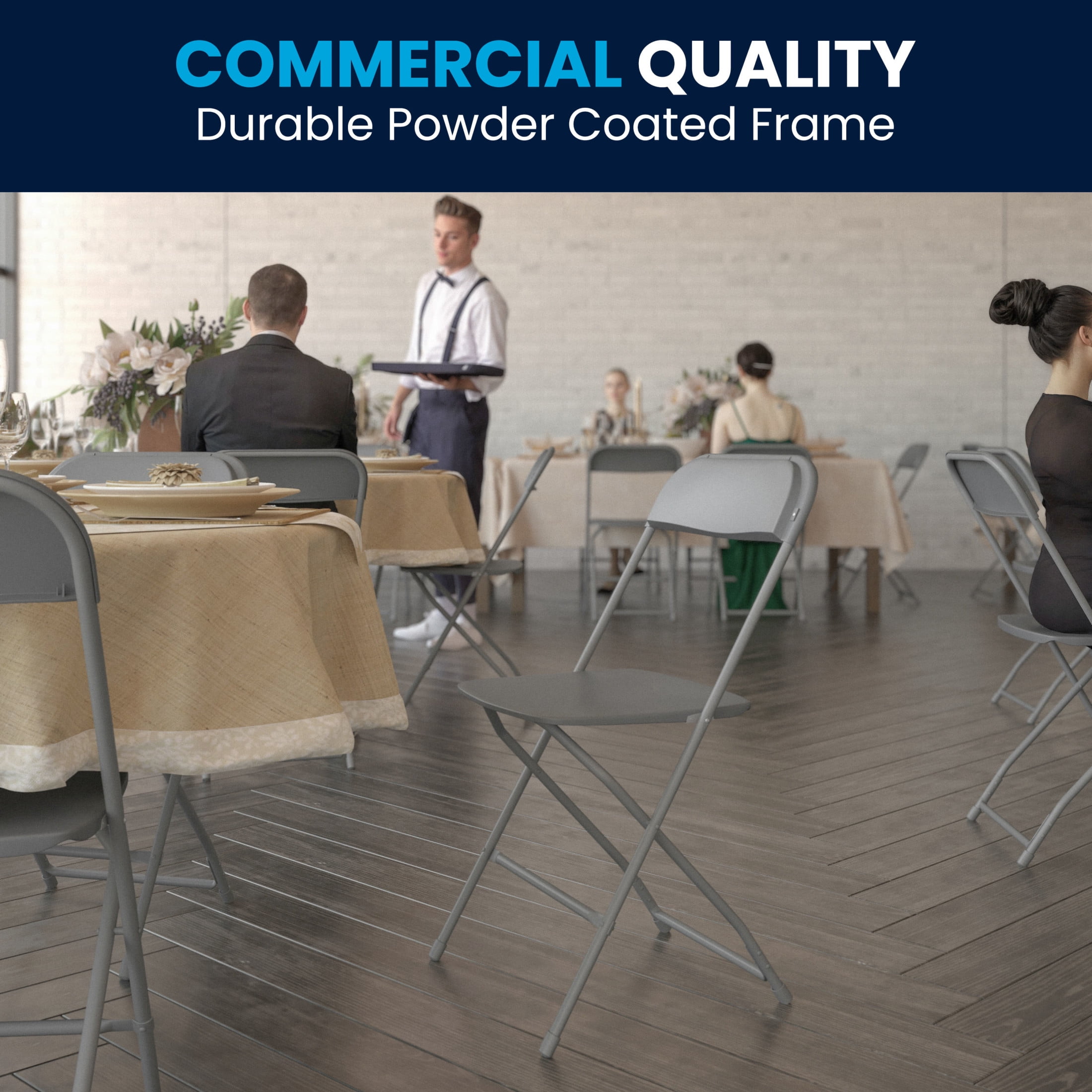 Flash Furniture Hercules Series Plastic Folding Event Chairs for Adults, Set of 10, Gray - Image 4