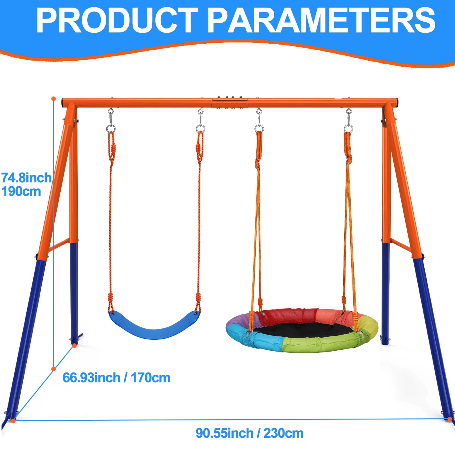 Swing Set for Kids, Heavy Duty Frame Metal Swing Stand with 1 Saucer & 1 Belt Swing Seat for Outdoor - Image 8