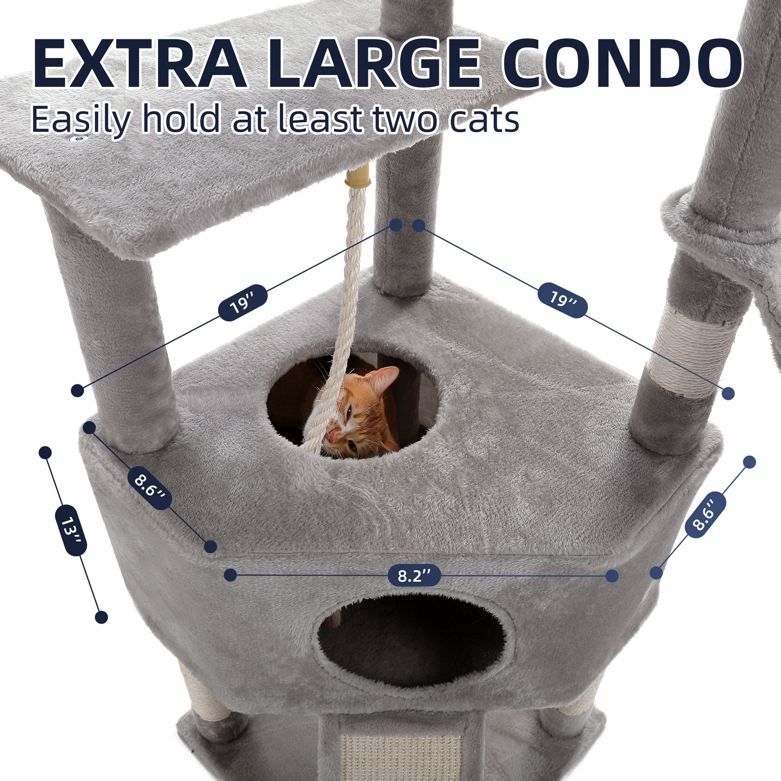 Vibrant Life 50inch Cat Tree Tower with Large Condo and Perch for Indoor Cats, Light Gray - Image 9