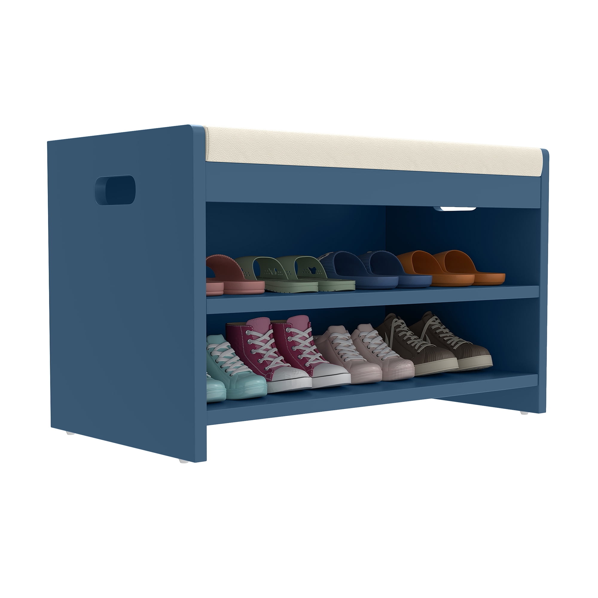 Uforic 2-Tier Shoe Bench, Entryway Storage Bench Shoe Rack Organizer Unit , Blue - Image 3