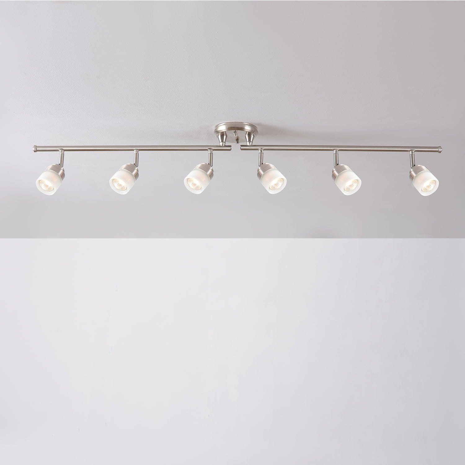 Globe Electric Modern Contemporary 6-Light Brushed Nickel Foldable Track Lighting Frosted Glass Shades - Image 8