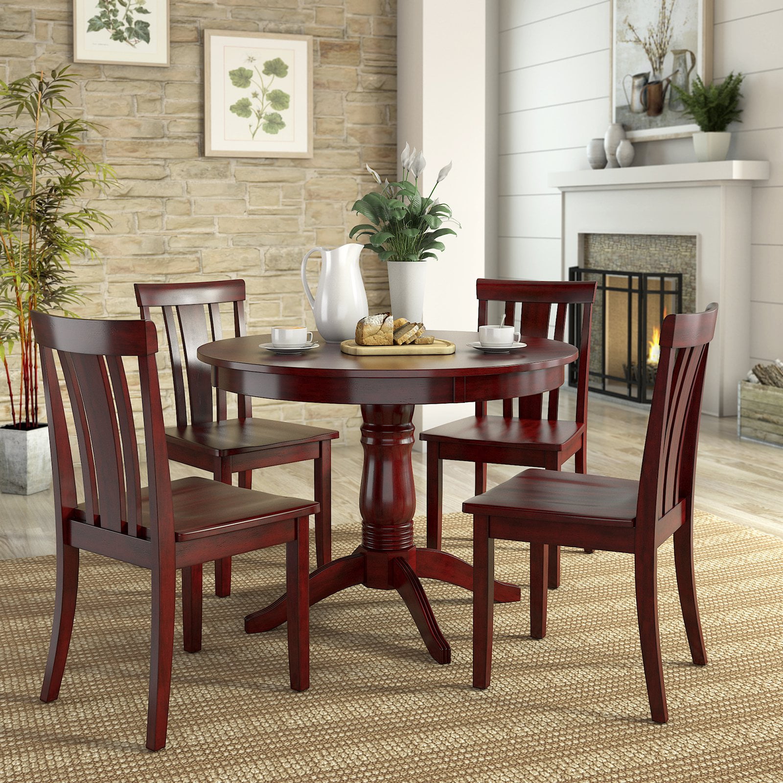 Lexington 42" Round Wood Pedestal Base Dining Table, Berry Red - Image 3