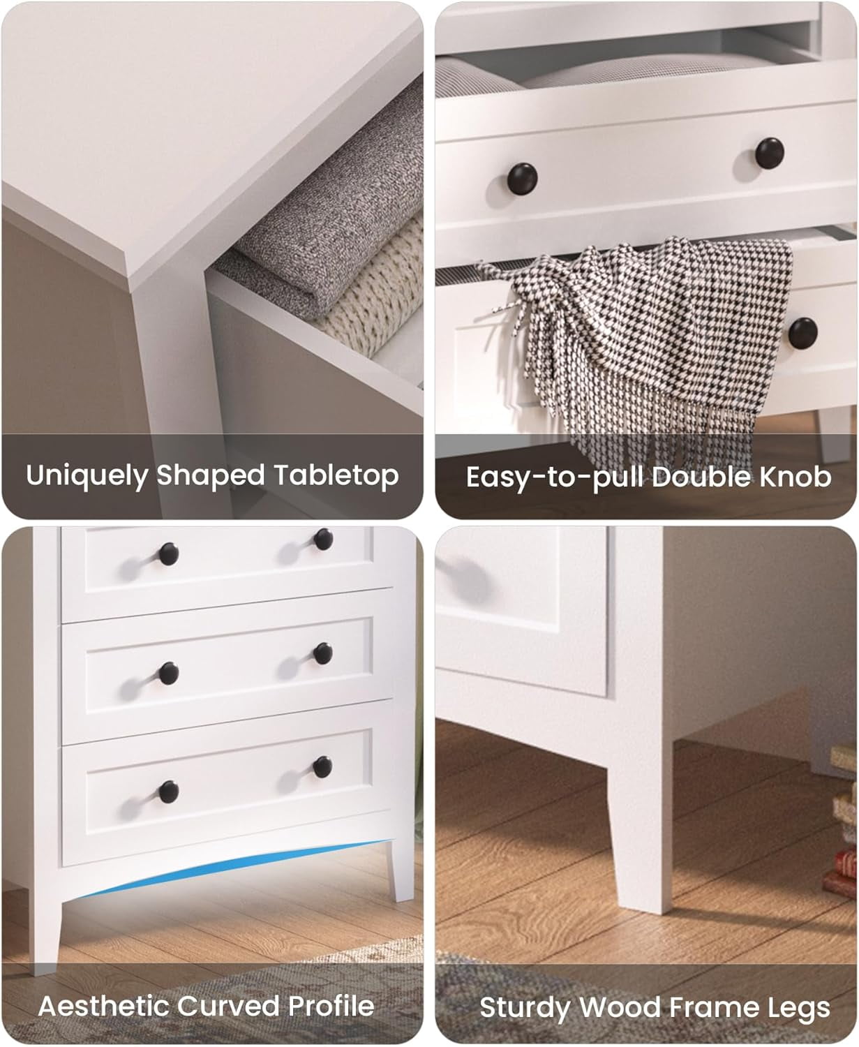 5 Drawer White Dresser with Power Outlets, Wooden Vertical Dressers for Bedroom & Living Room - Image 8