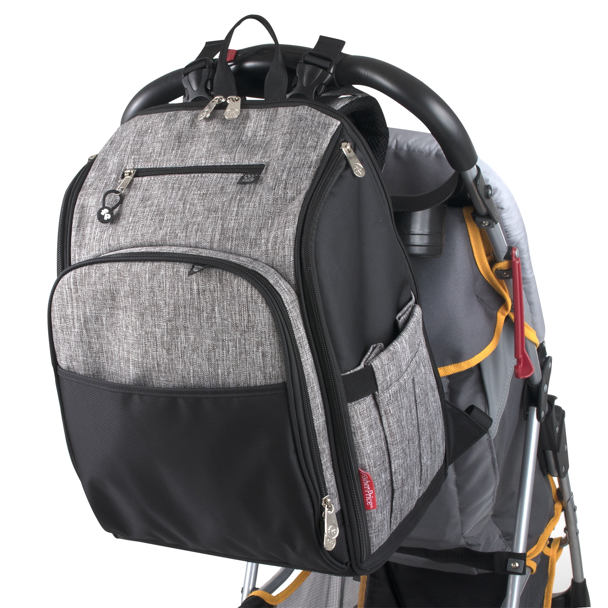 Fisher-Price Large Multi-Pocket Multifunction Kaden Baby Essentials Travel Diaper Bag Backpack for Infant Boys & Girls with Changing Pad, Pacifier Pocket and Stroller Hooks in Unisex Gray & Black - Image 2