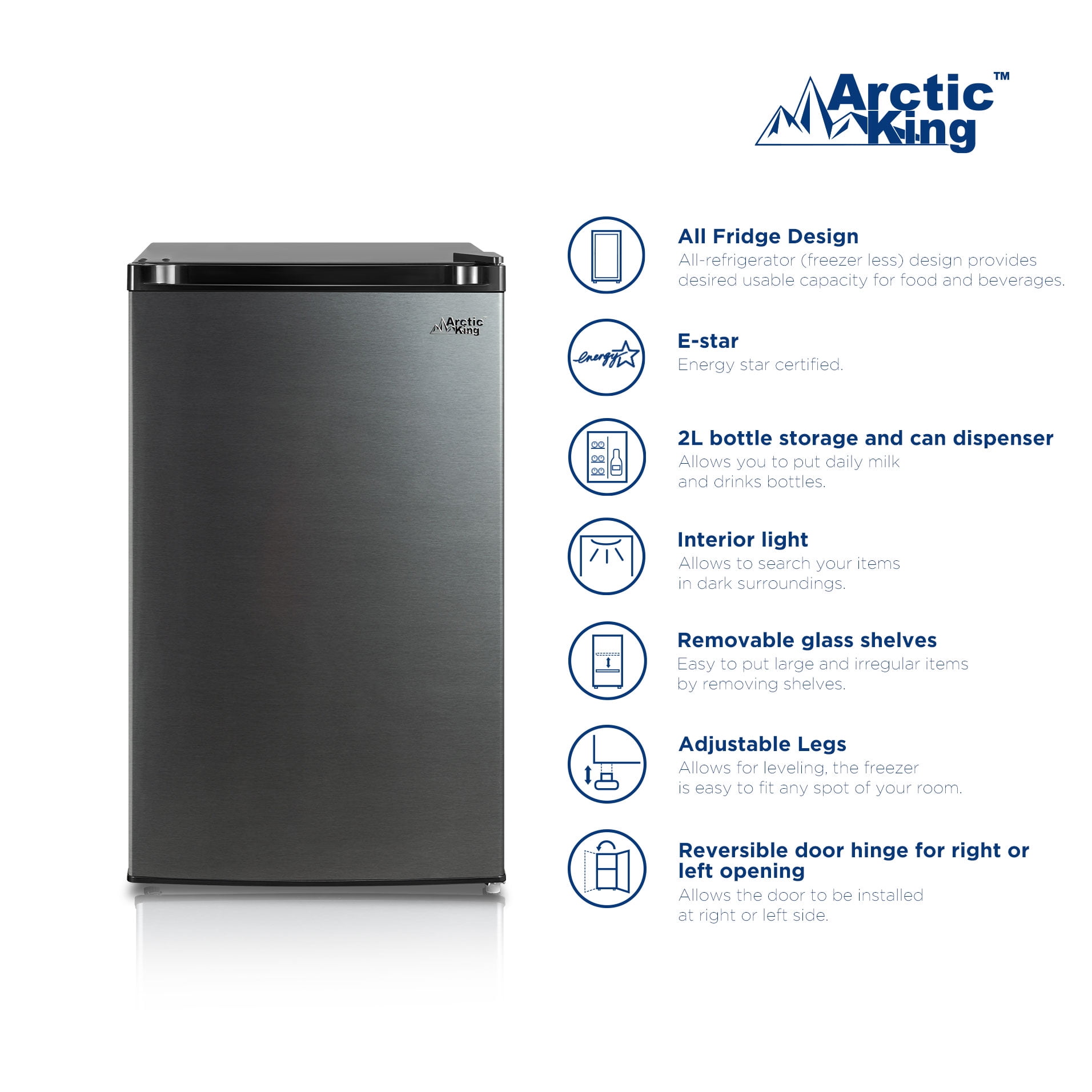 Arctic King 4.4 Cu ft One-Door No Freezer Mini Fridge, Black Stainless Steel Look E-Star, ARM44A5ASL - Image 9
