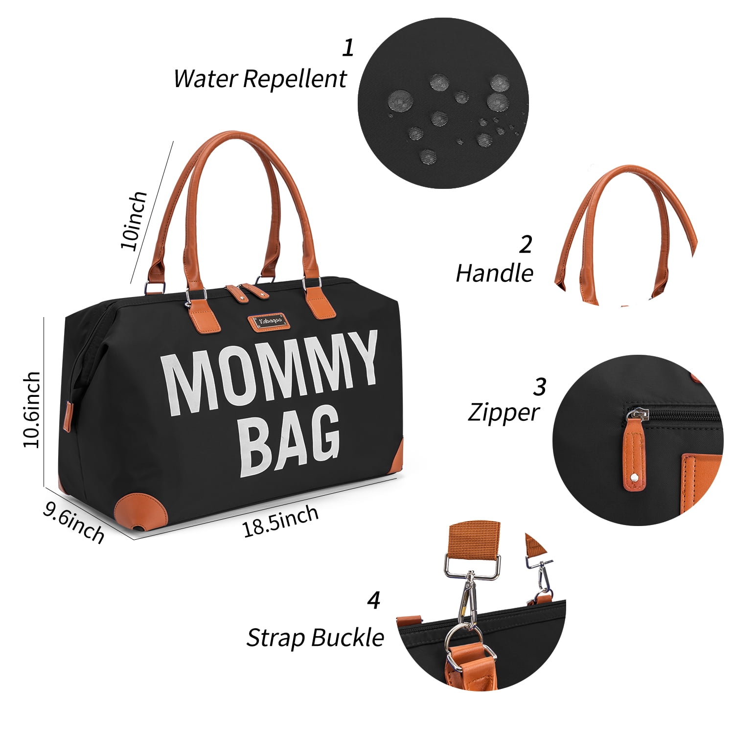 Diaper Bag Tote, Kabaqoo Large Diaper Bags Waterproof, Hospital Bag for Labor Delivery, Baby Bag Black - Image 5