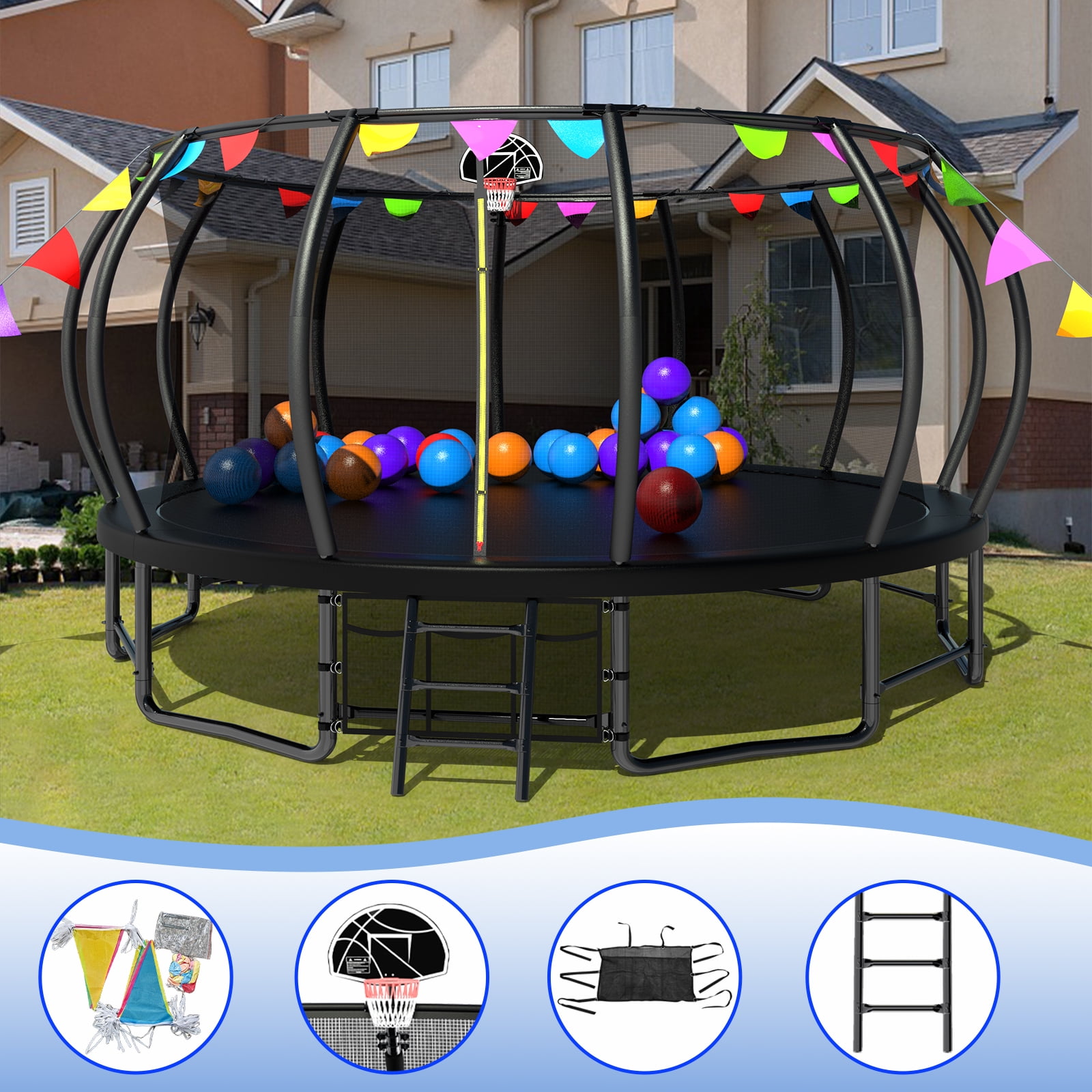 EUROCO 6FT Toddlers Trampoline with Safety Enclosure Net and Ocean Balls, Fully Protected Indoor Trampoline and Ball Pit Balls for Kids, Easy Assembly Lotus Shape for Spaciousness - Image 2
