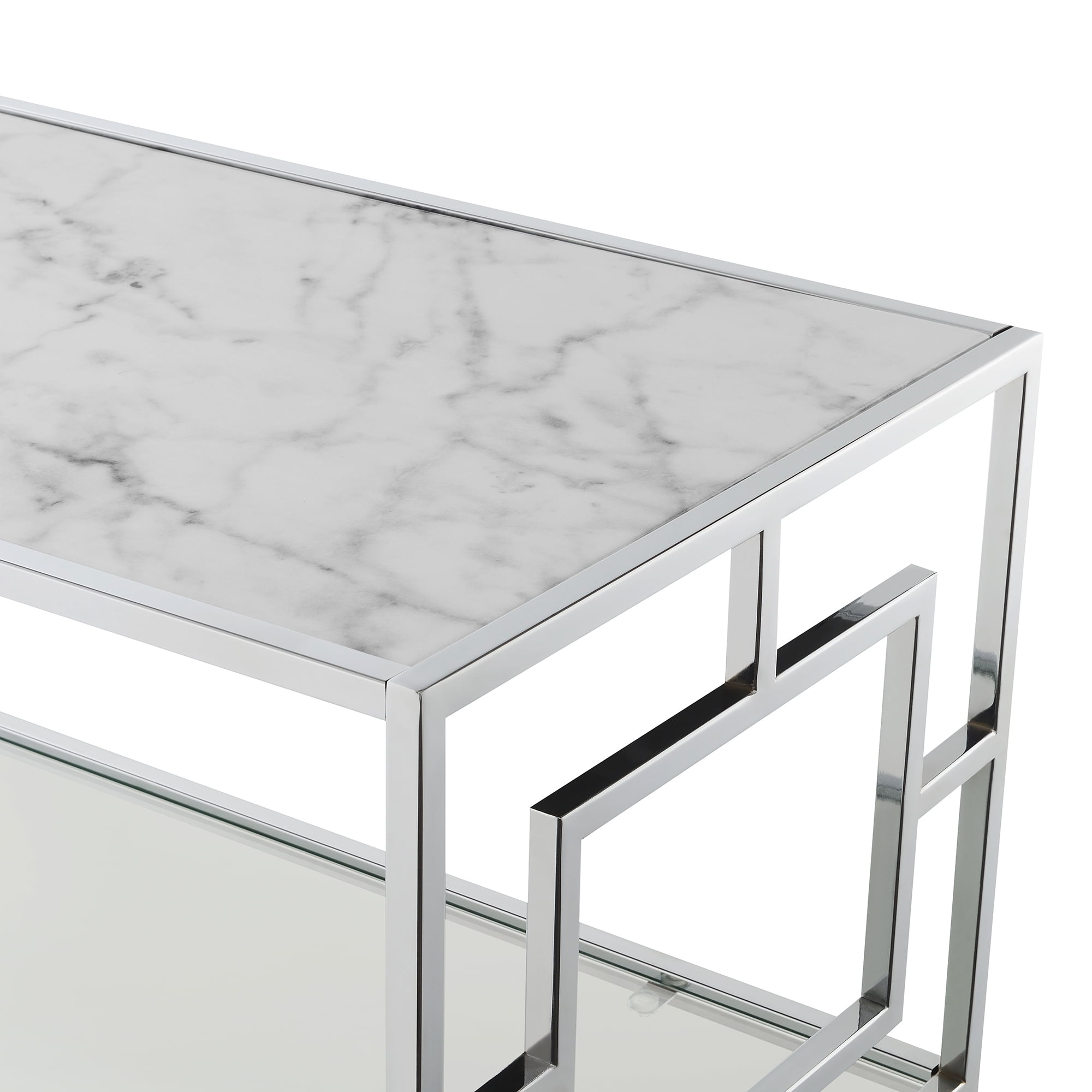 Convenience Concepts Town Square Chrome Coffee Table, Faux White Marble/Chrome Frame - Image 6