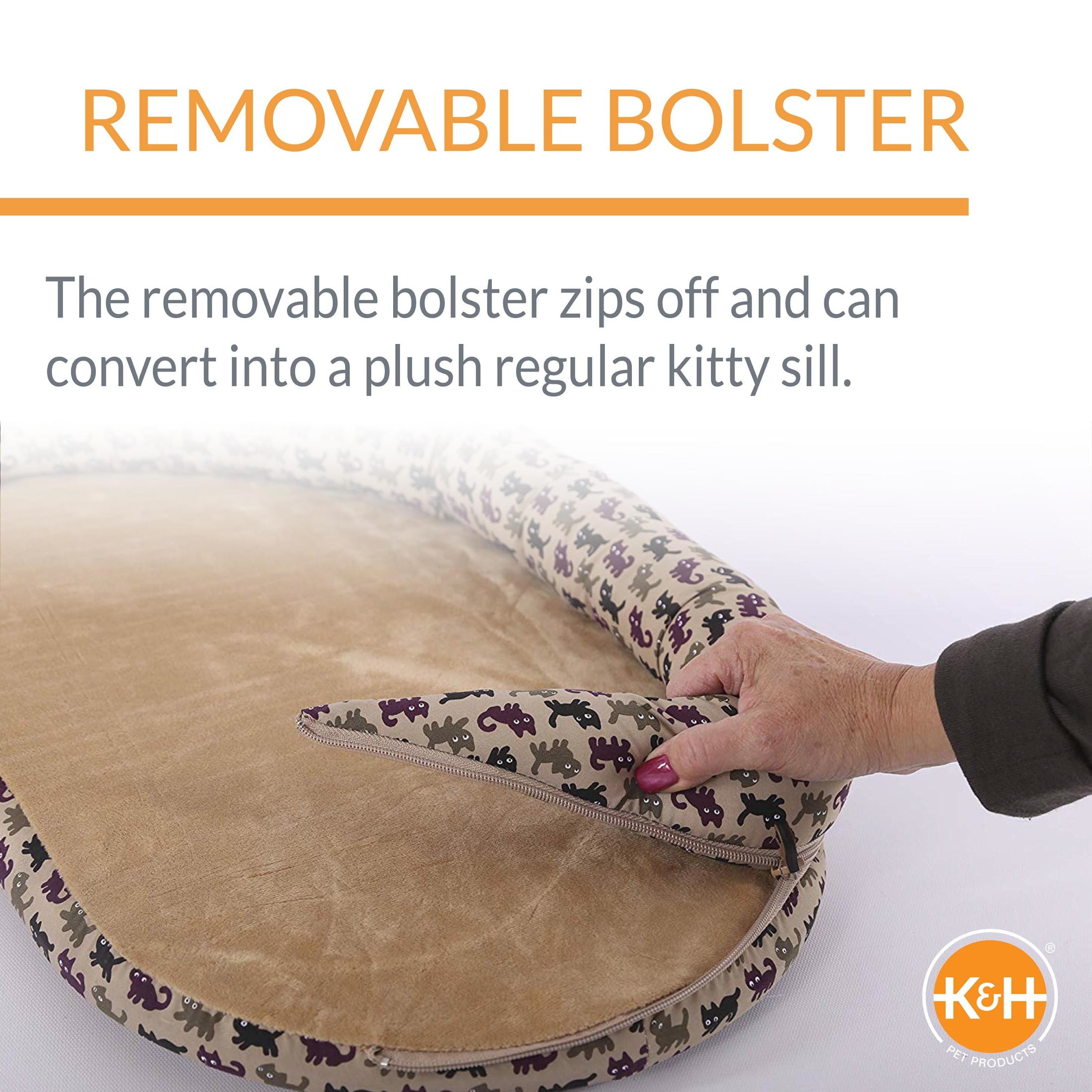 K&H Pet Products Deluxe Kitty Sill with Removable Bolster Tan/Kitty Print 14 X 24 Inches - Image 5