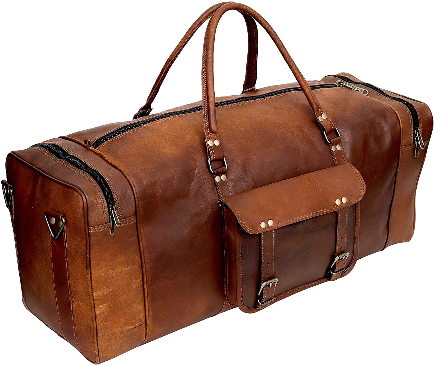 Handmade Vintage Travel Luggage 24 Inch Duffel Gym Sports Bag Weekender - Image 3