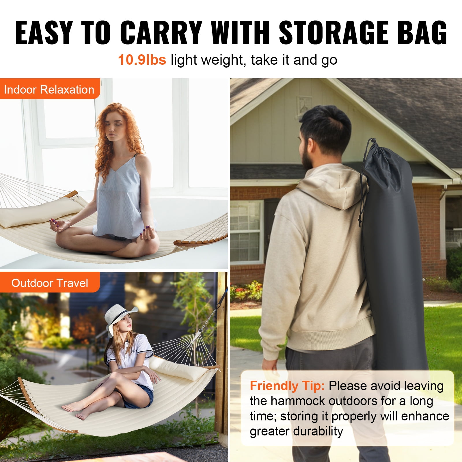 KFFKFF Double-Layer Quilted Fabric Hammock with Swivel Hanger and Removable Seat Cushion - Image 4