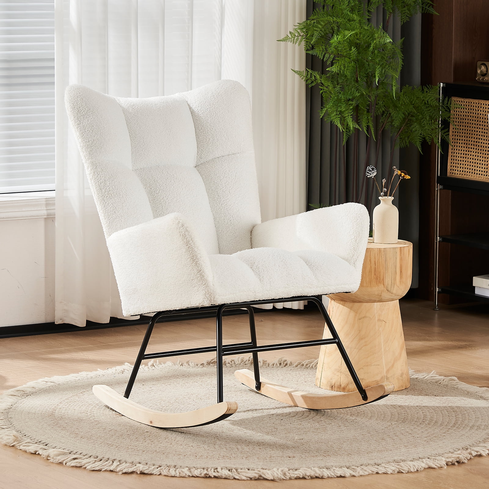 Ouyessir Nursery Rocking Chair Teddy Glider Rocker Accent Chair for Living Room Office(Ivory White) - Image 5