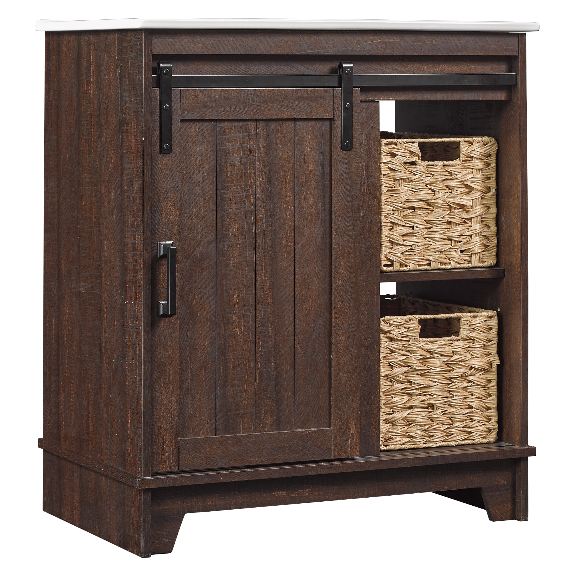 Twin Star Home 30" Sliding Barn Door Single Bathroom Vanity with Woven Baskets - Image 3
