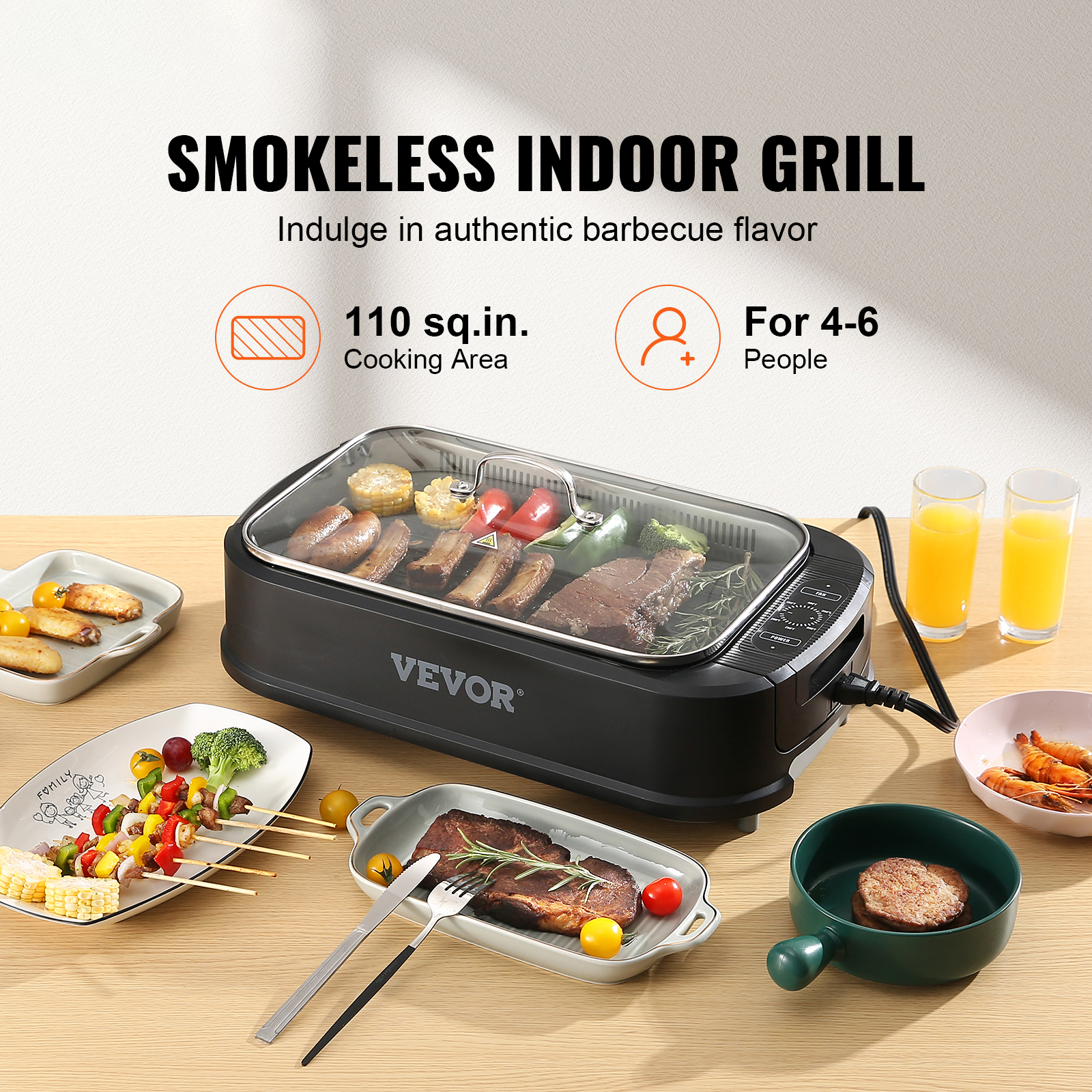 BENTISM Smokeless Indoor BBQ Grill 110sq.in 1500W Nonstick Surface Smoke Extractor - Image 6