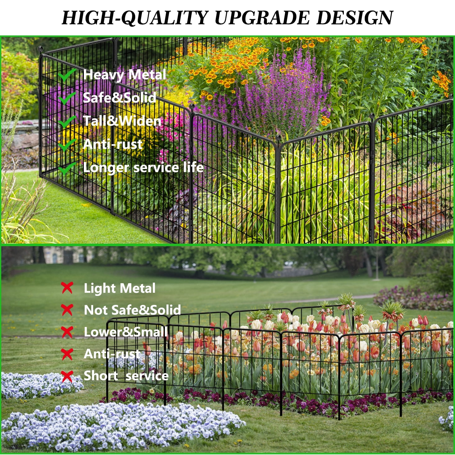 Decorative Garden Metal Fence Black 23ft(L)×40in(H) 10 Panels Wire Rustproof Folding Animal Barrier Border Heavy Duty Iron Landscape Edging Privacy Fencing Patio Flower Bed for Yard Dog Outdoor Fence - Image 6