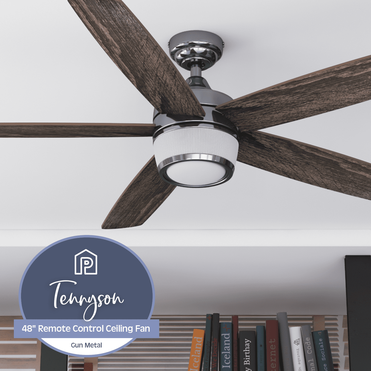 Prominence Home Tennyson 48" Gun Metal Modern Ceiling Fan with 5 Blades, LED Light Kit, Remote & Reverse Airflow - Image 3