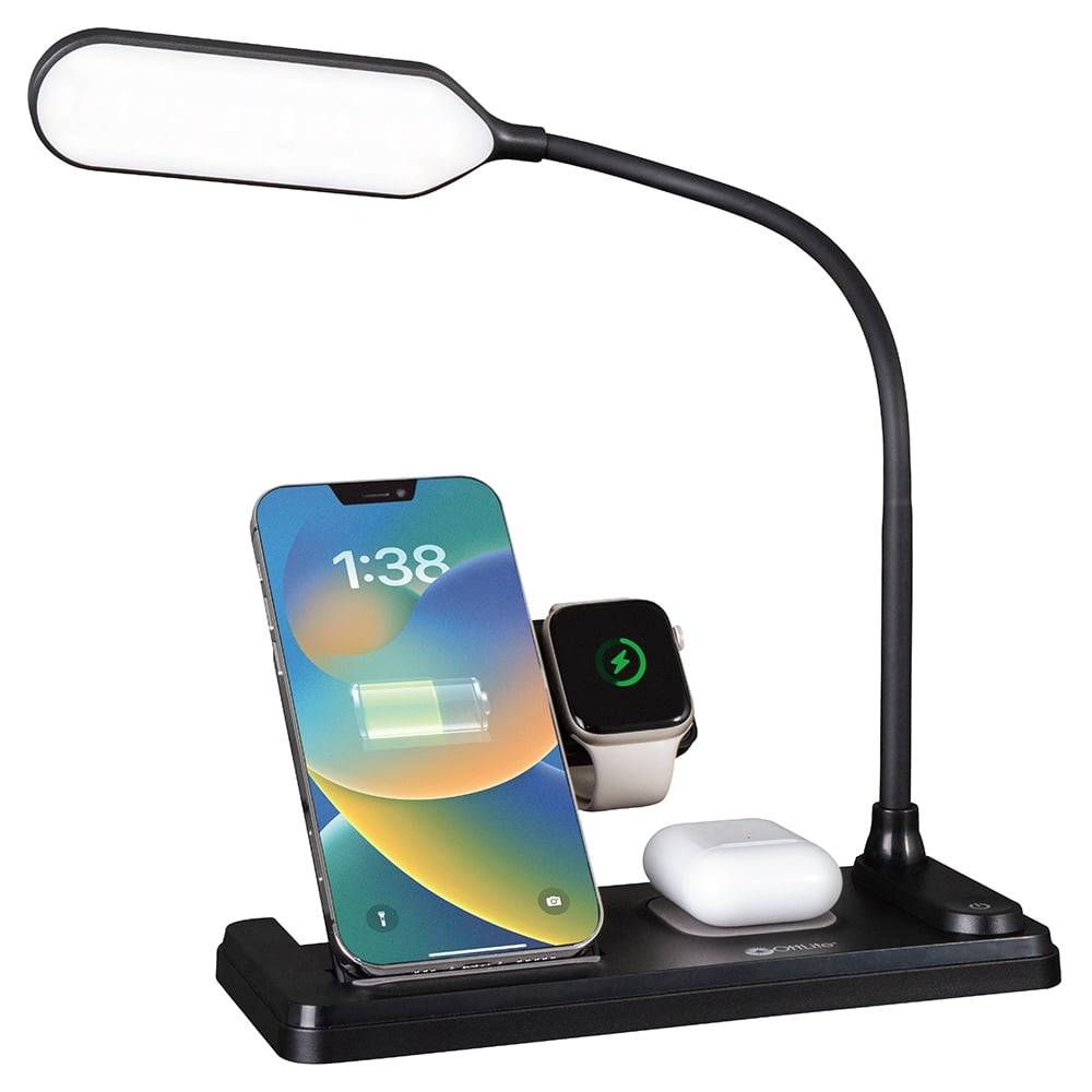 OttLite LED Desk Light with Multi-Device Charging Station, Black - Image 6