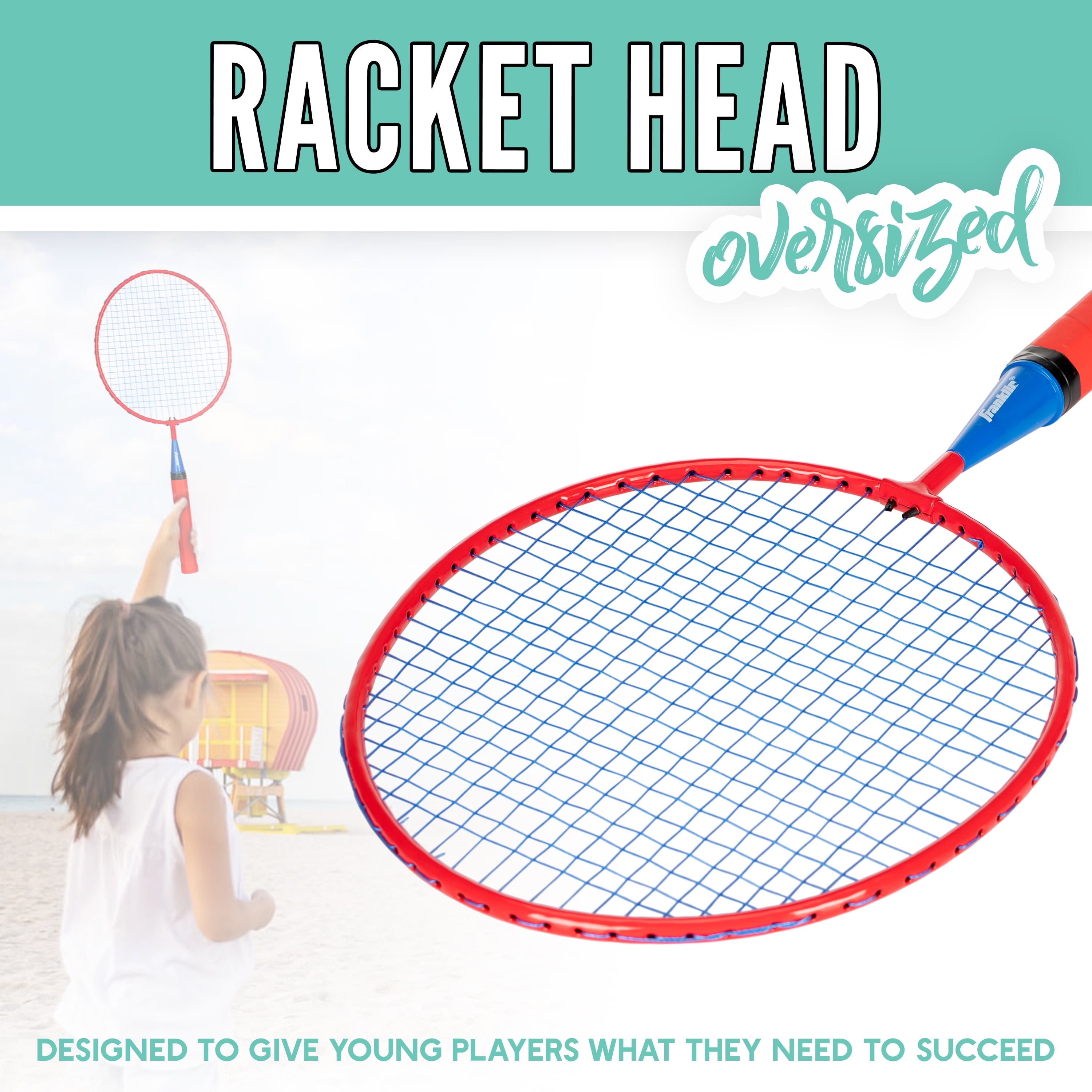 Franklin Sports Kids Jumbo Badminton Racket Set - Smashminton Kids Oversize Badminton Rackets Set - 2 Player Backyard + Beach Youth Badminton Set with Birdies + Jumbo Rackets Included - Image 2