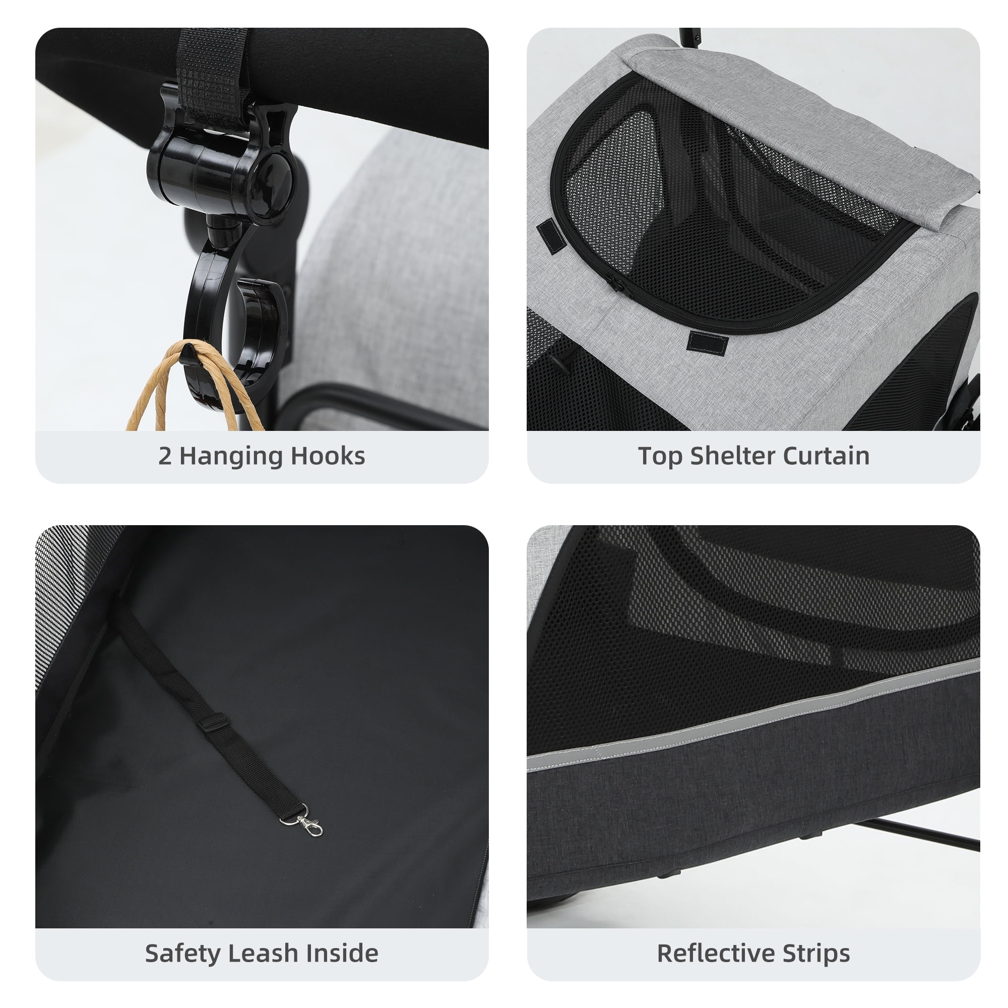 Uforic Foldable Dog Stroller, 4-Wheel Pet Stroller with Dual-Entry, Adjustable Handle for Large Dogs, Outdoor Adventure Pet Carrier Jogging Stroller, Gray - Image 3