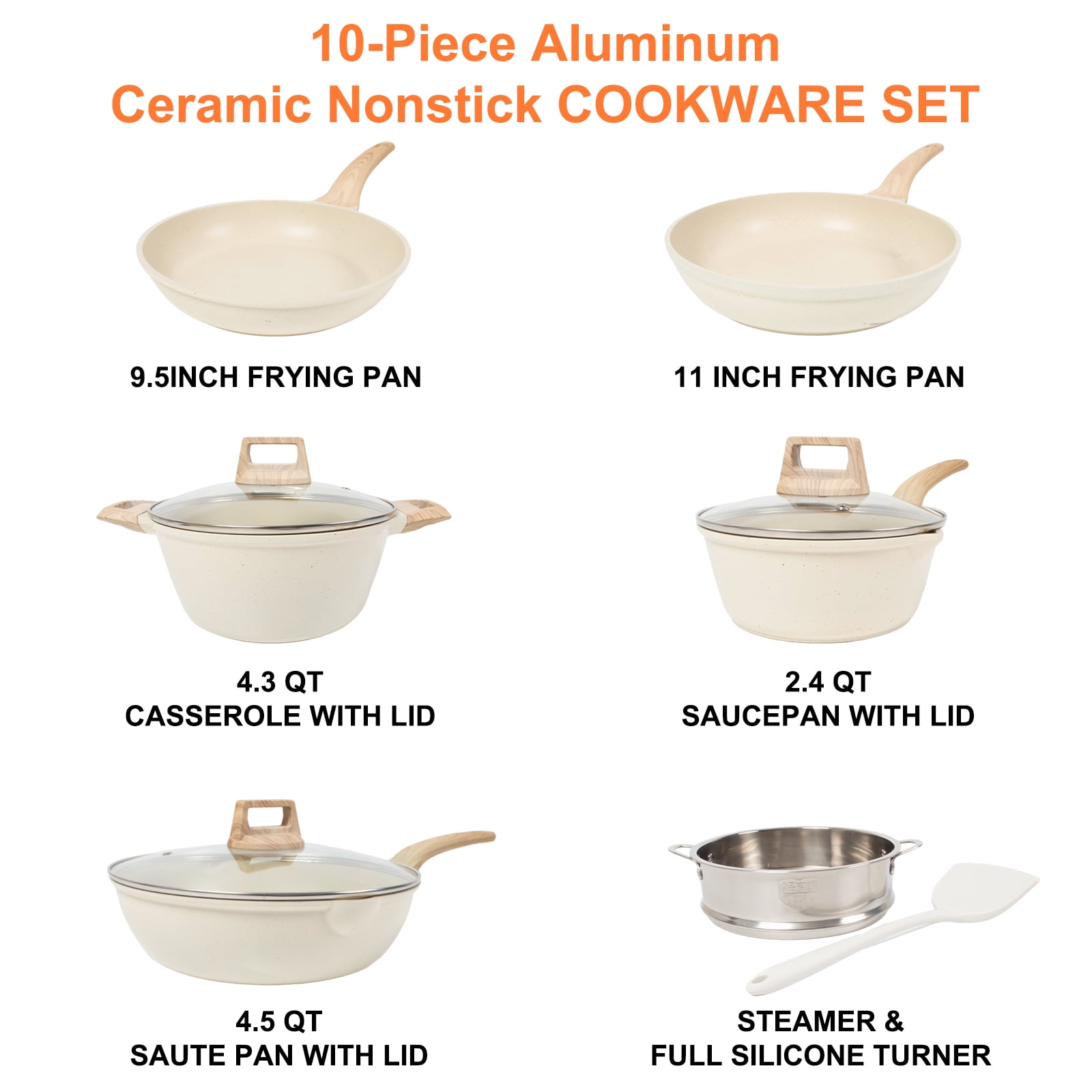 Sugift 1 Piece Nonstick Aluminum and Granite Pot and Pan Set, White - Image 8