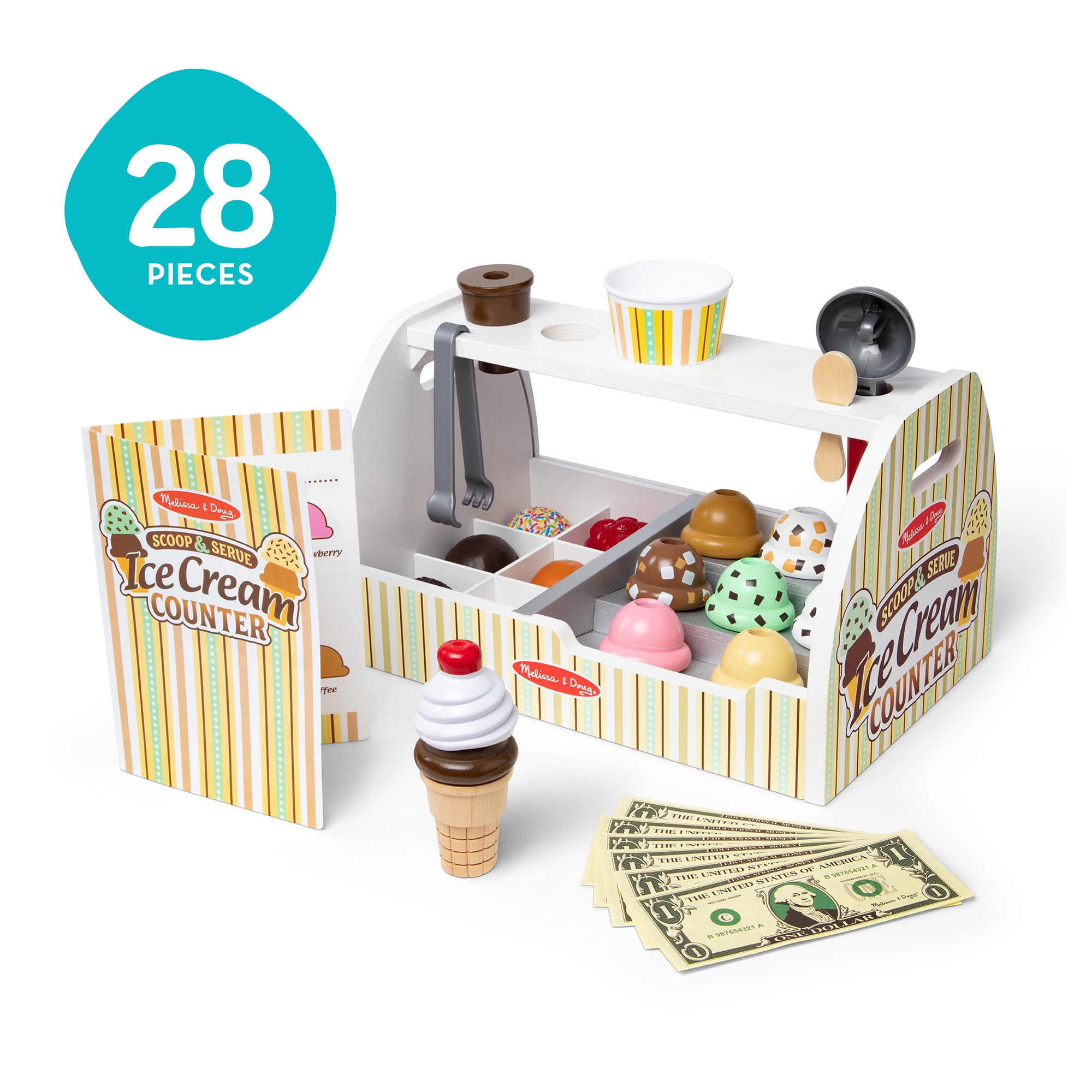 Melissa & Doug Wooden Scoop and Serve Ice Cream Counter With Play Food and Accessories (28 Pcs) - Image 7