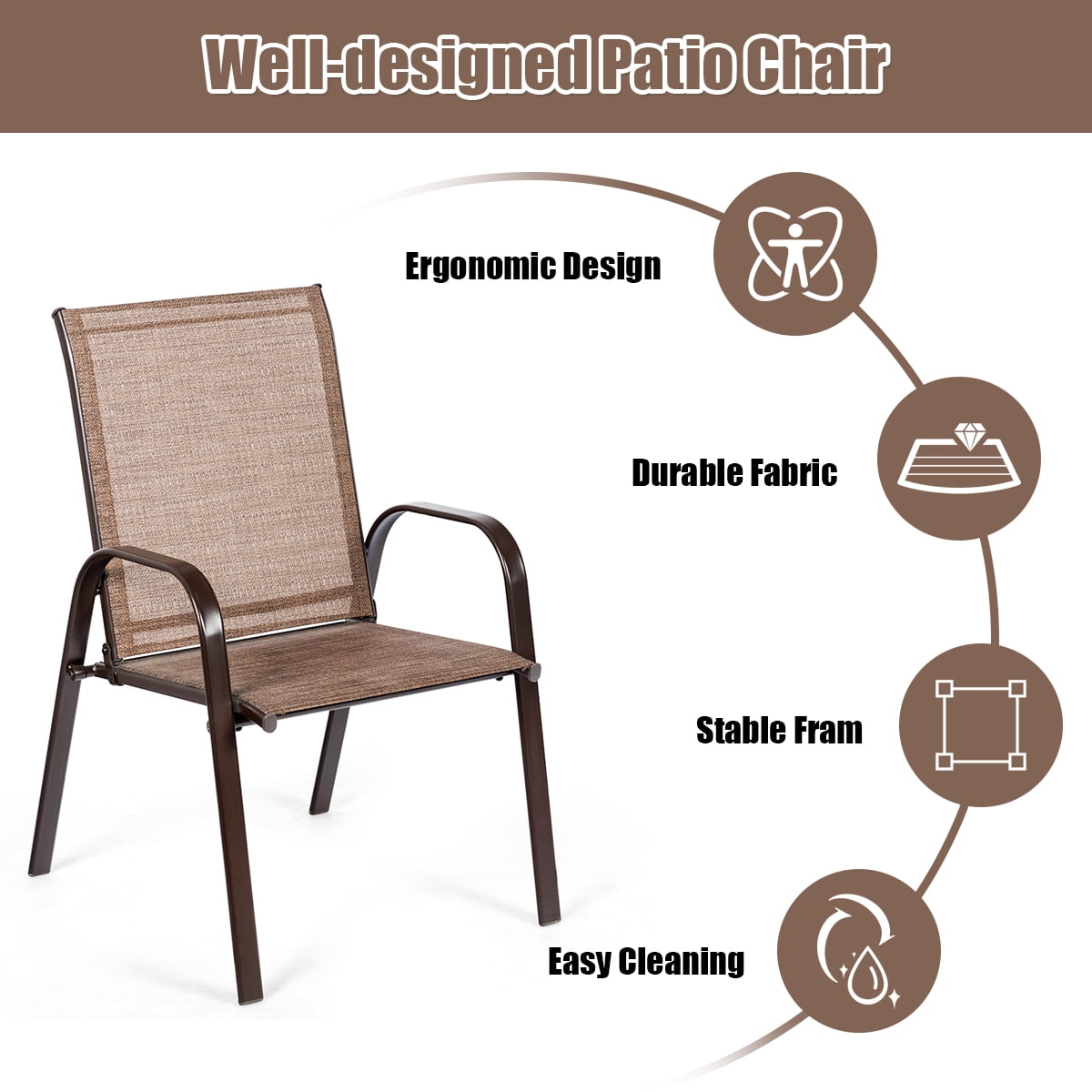 Costway 2PCS Patio Chairs Dining Chair Deck Yard W/Armrest Brown - Image 7