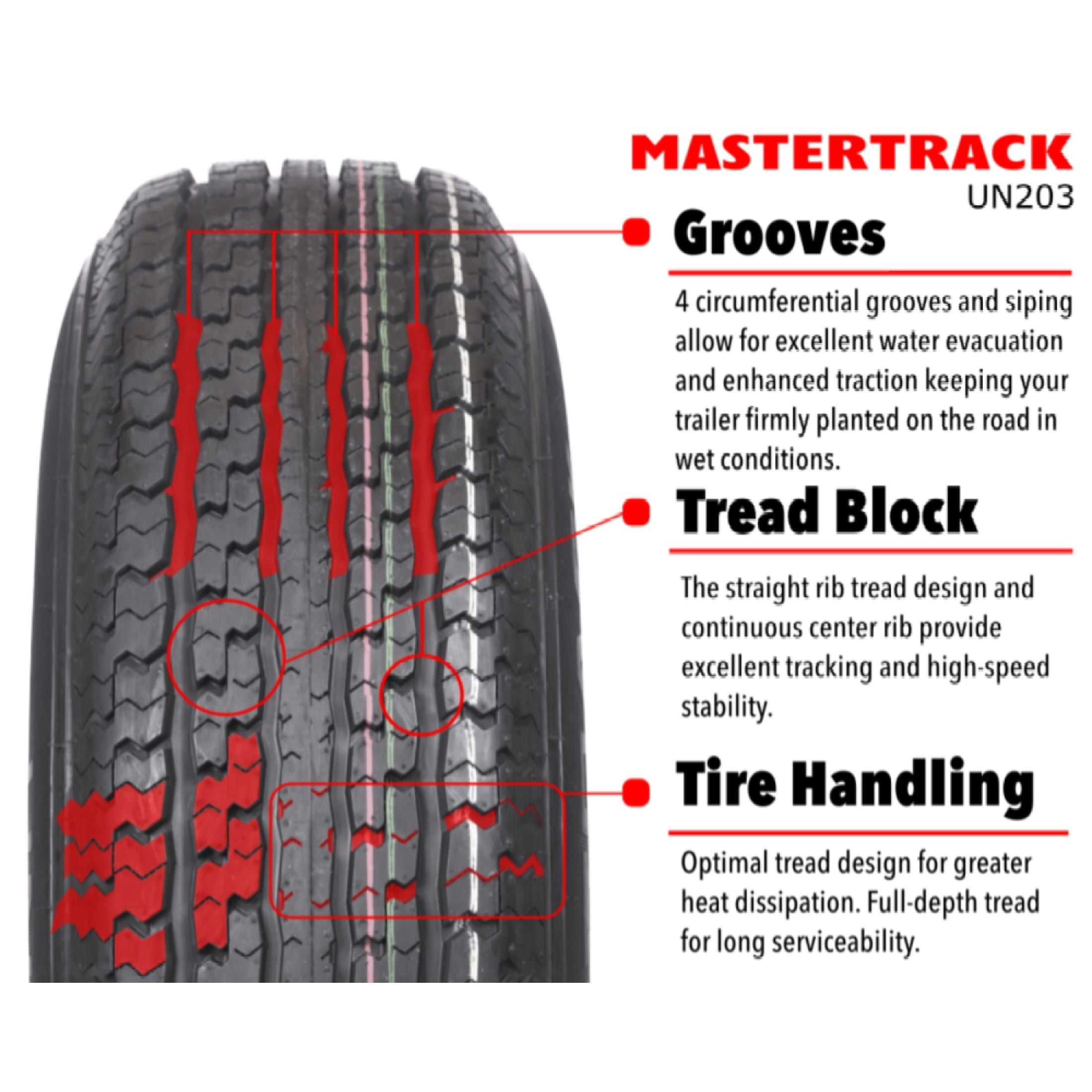 Mastertrack UN203 ST205/75R14 6 Ply 100M Load Range C Radial Trailer Tire - ST 205/75/14 205/75R14 (Tire Only) - Image 4