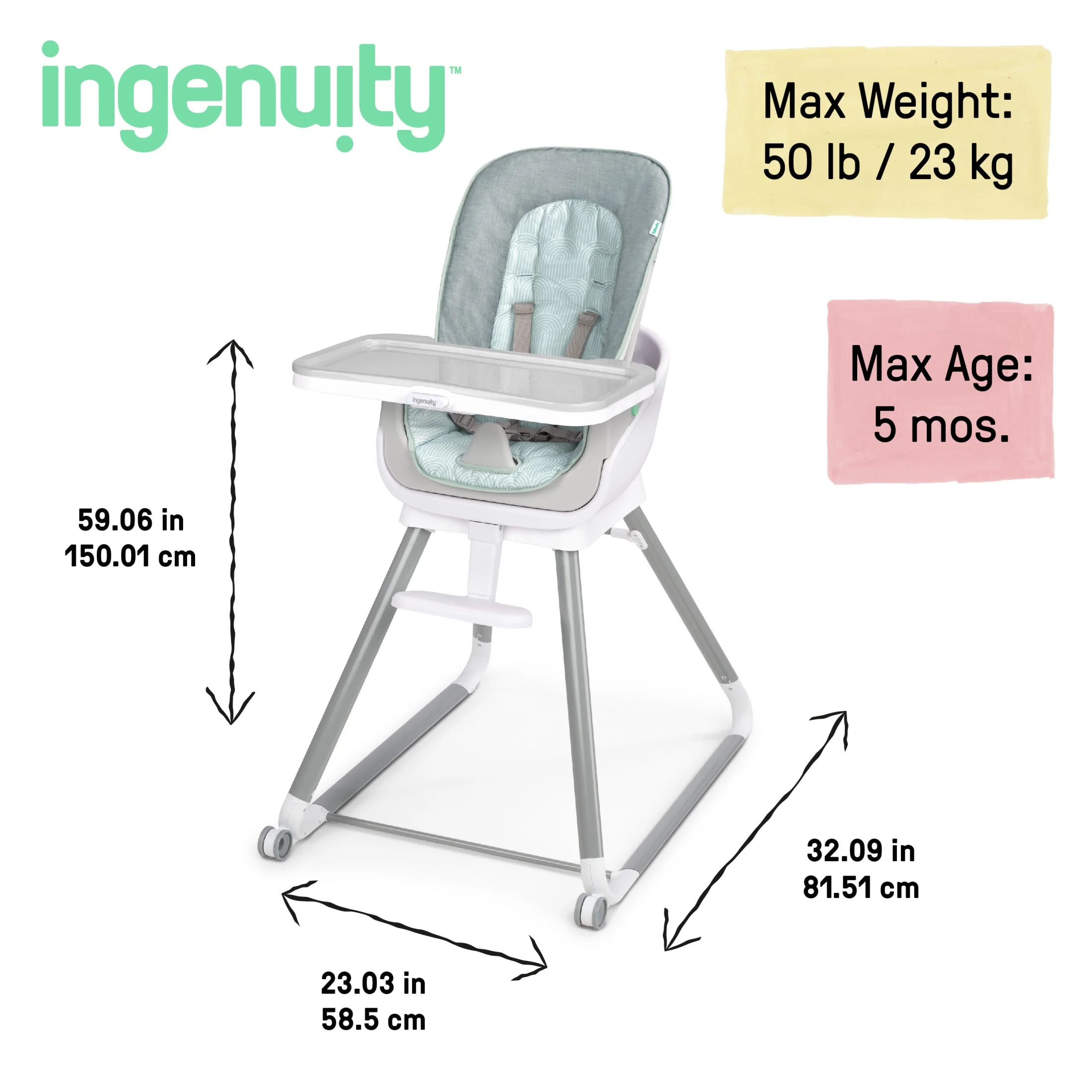 Ingenuity Beanstalk Baby to Big Kid 6-in-1 High Chair, Booster Seat and More, Newborn to 5 Yrs - Ray - Image 13