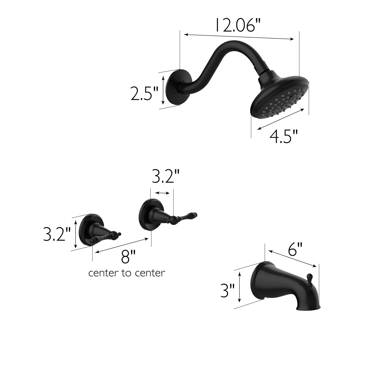 Design House Oakmont Classic Matte Black Bath and Shower Trim with Single-Function Shower Head, 2-Handle Faucet and Valve - Image 4