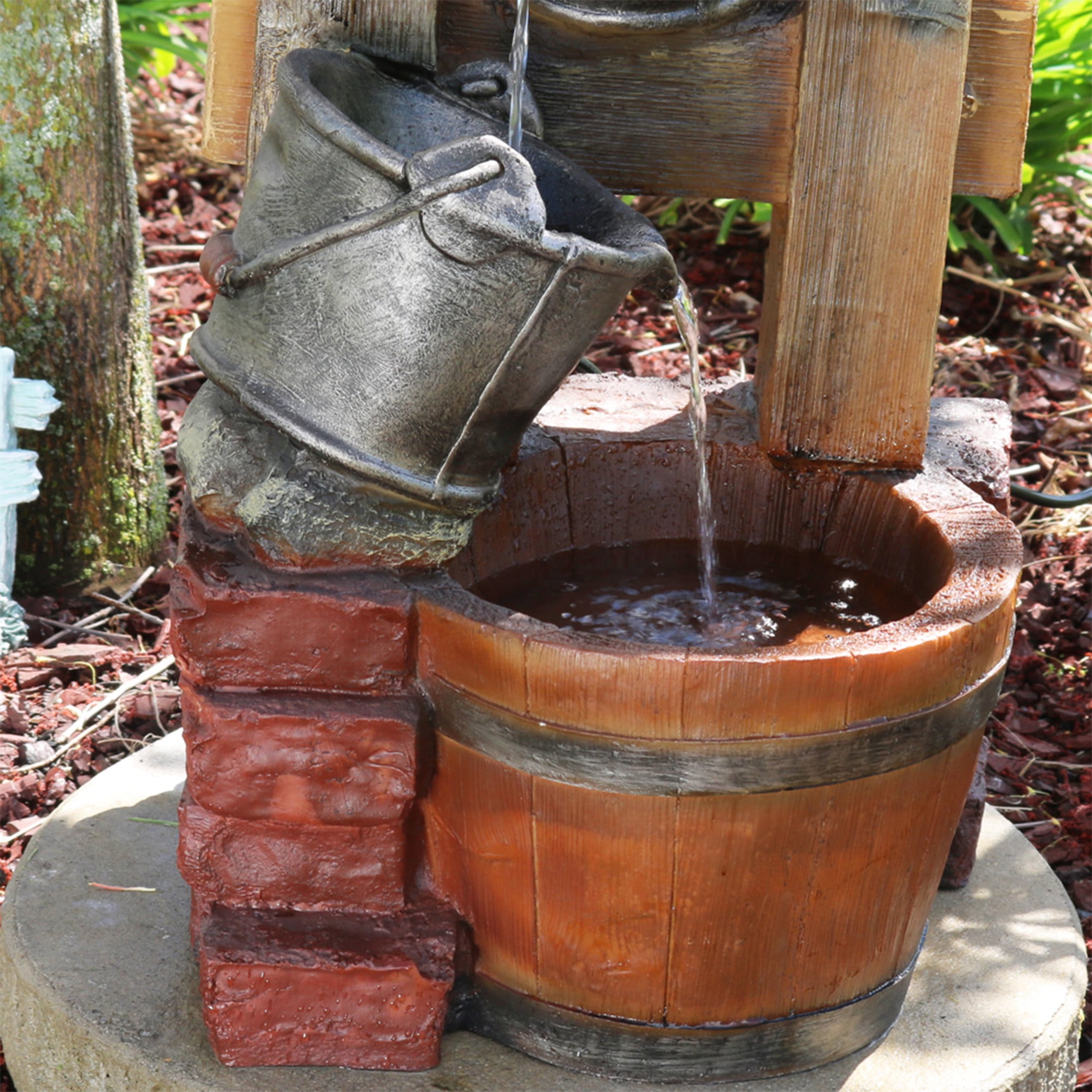 Sunnydaze Rustic Pouring Buckets Polyresin Outdoor Water Fountain with Light - Image 3