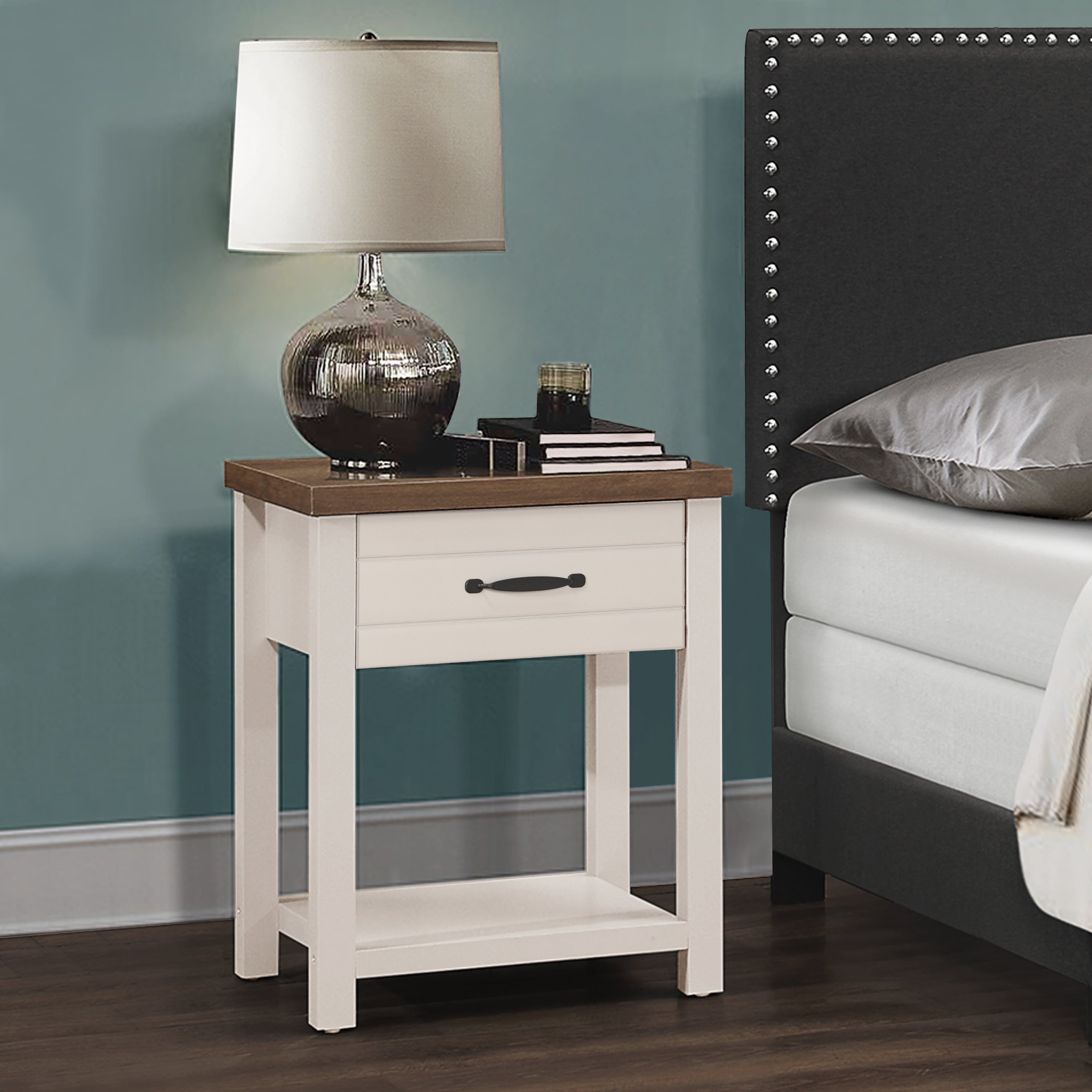 Hillsdale Lancaster Farmhouse Oak Top 1 Drawer Nightstand, Set of 2, Ivory - Image 6