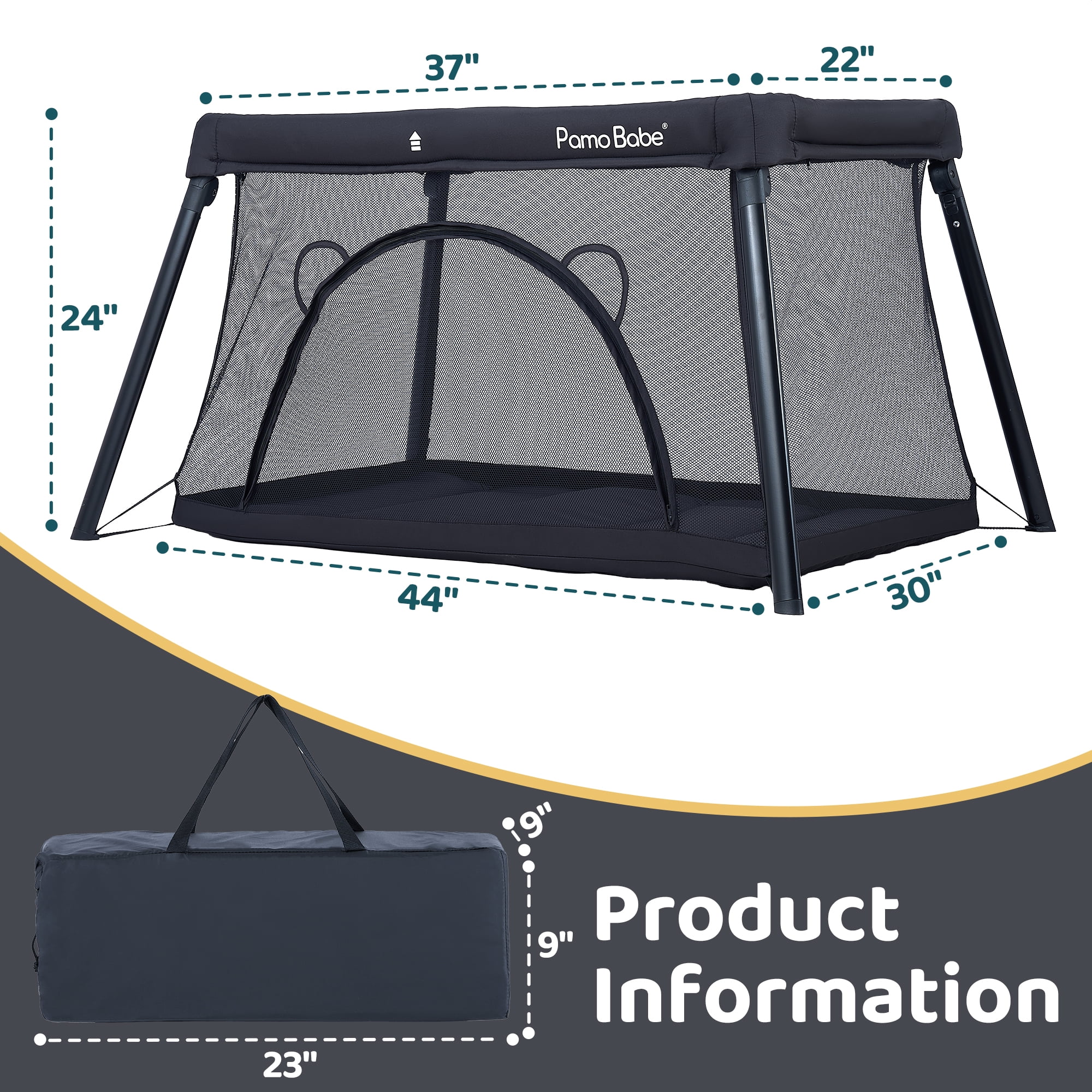 Pamo Babe Unisex Travel Playard for Toddler, Portable Crib for Baby Travel, Lightweight Playpen Foldable Playard for Outdoor, Indoor , 6-36 Months(Black) - Image 3