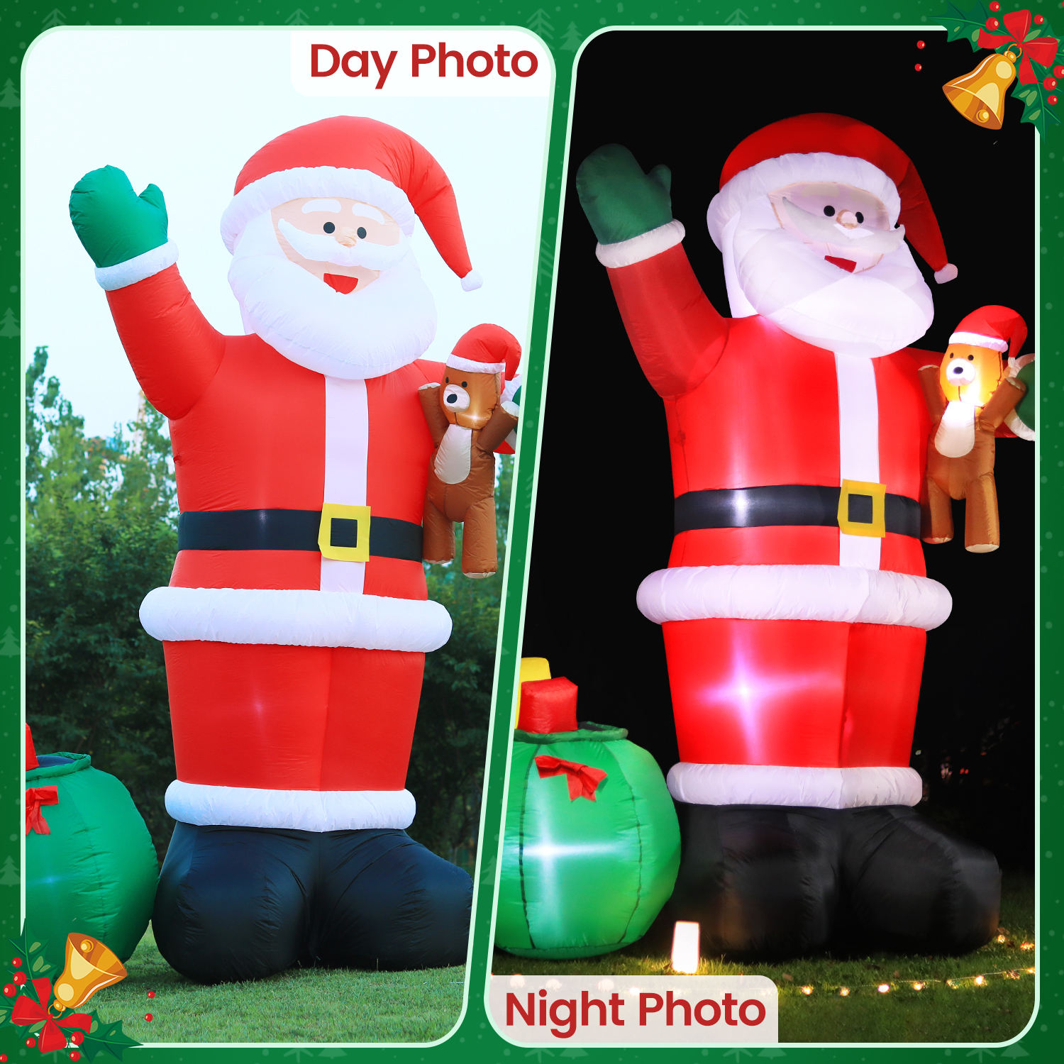 DeeKom 12' Christmas Inflatable Outdoor Decorations, Xmas Giant Blow up Santa Claus with Gift Bag, Built-in LEDs for Lawn Yard Garden Party Festival Celebration - Image 5