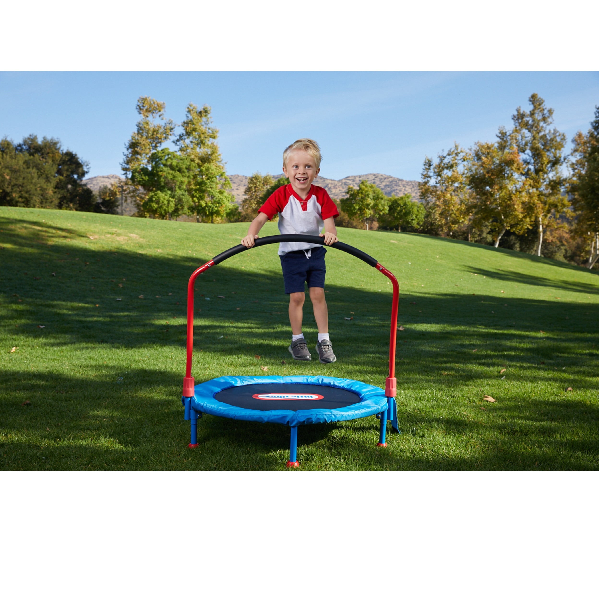 Little Tikes Easy Store 3-Foot Trampoline, with Hand Rail, Blue - Image 8