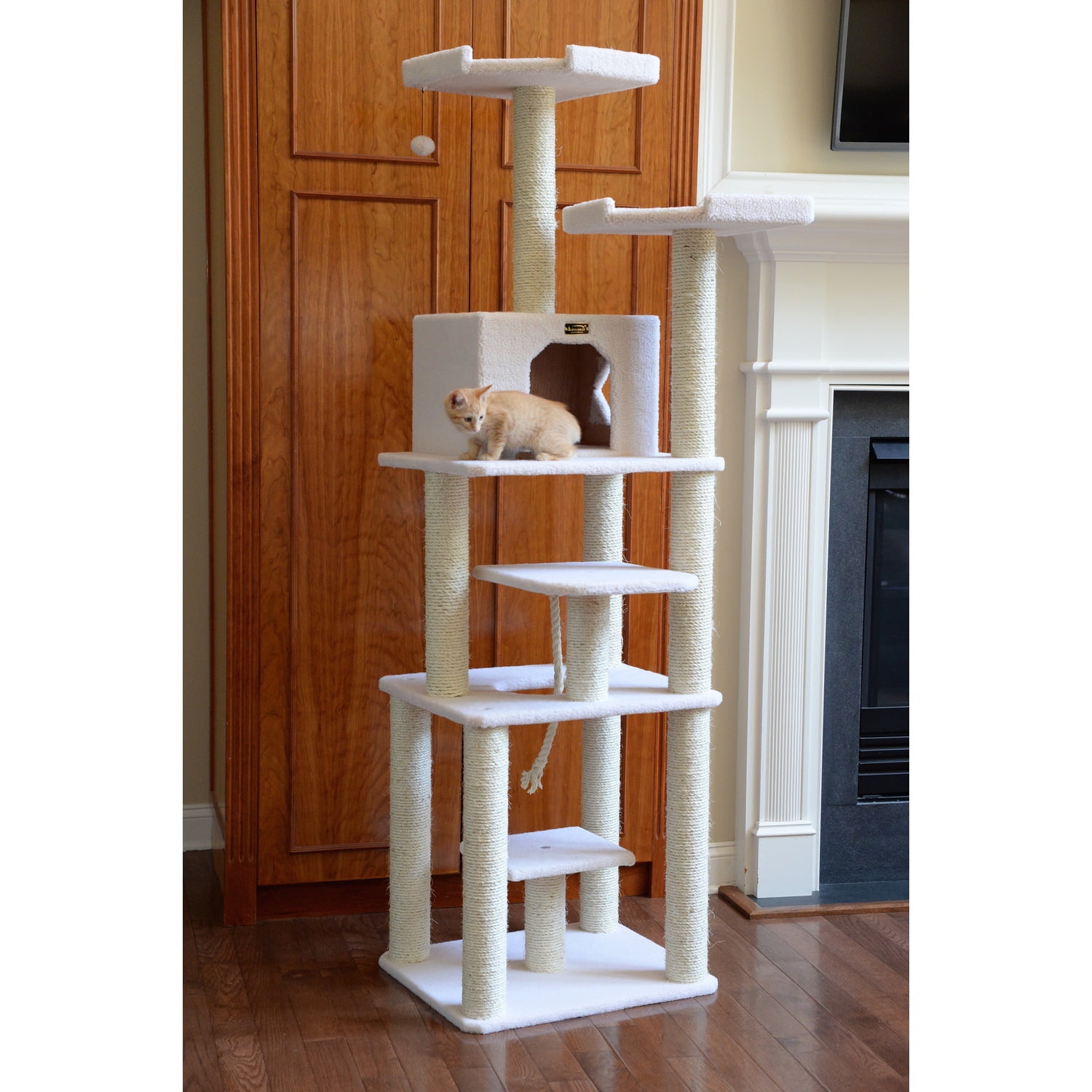 Armarkat 78-in real wood Cat Tree & Condo Scratching Post Tower, Beige - Image 3