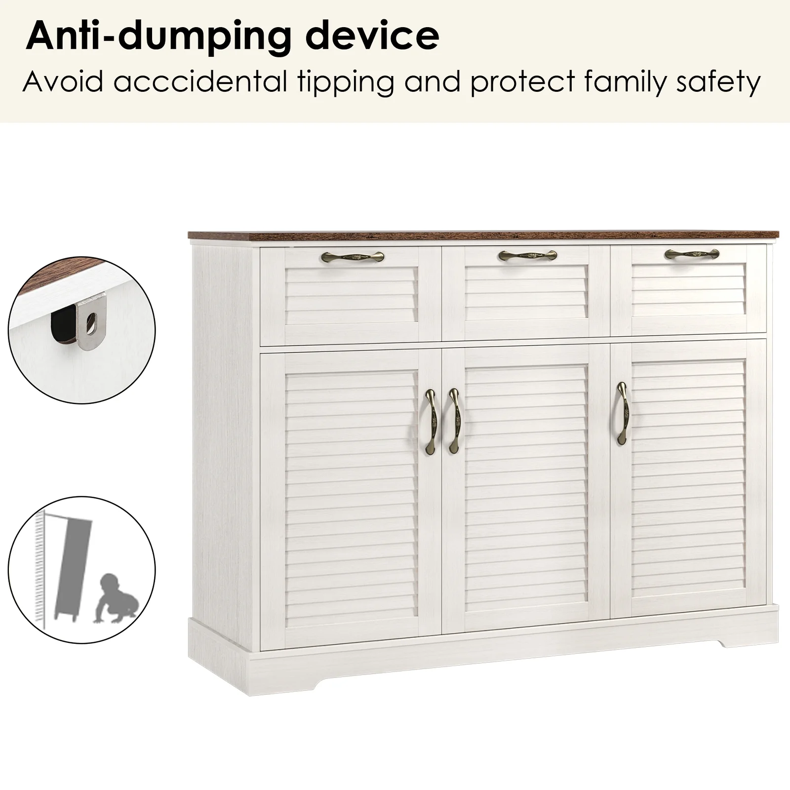 Homfa Buffet Table with 3 Drawers & 3 Doors, 47.2'' Large Wood Sideboard Cabinet for Kitchen Dining Room, White &Oak - Image 6