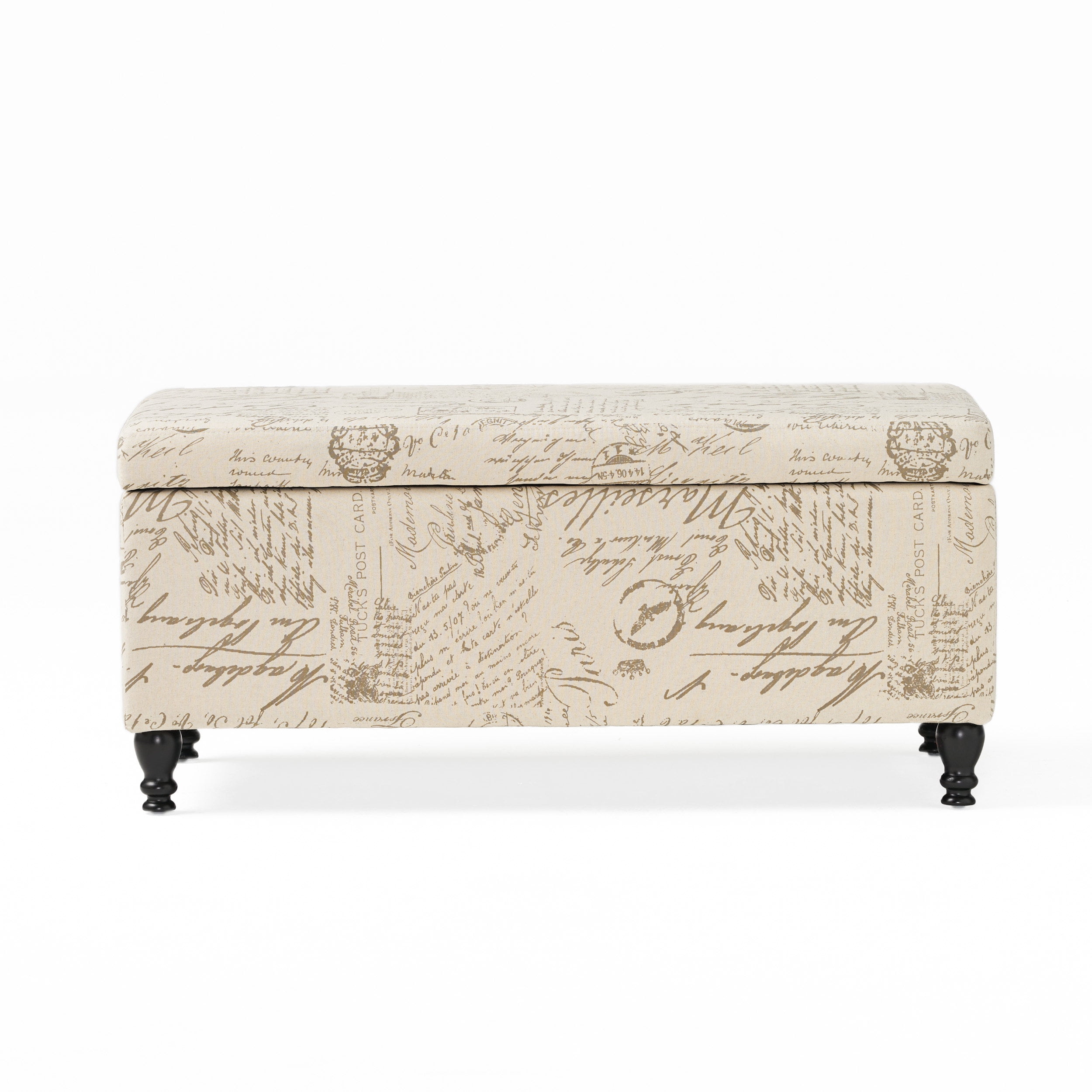 Noble House Phelan Rectangular Fabric Lift Top Storage Ottoman, French Script - Image 9