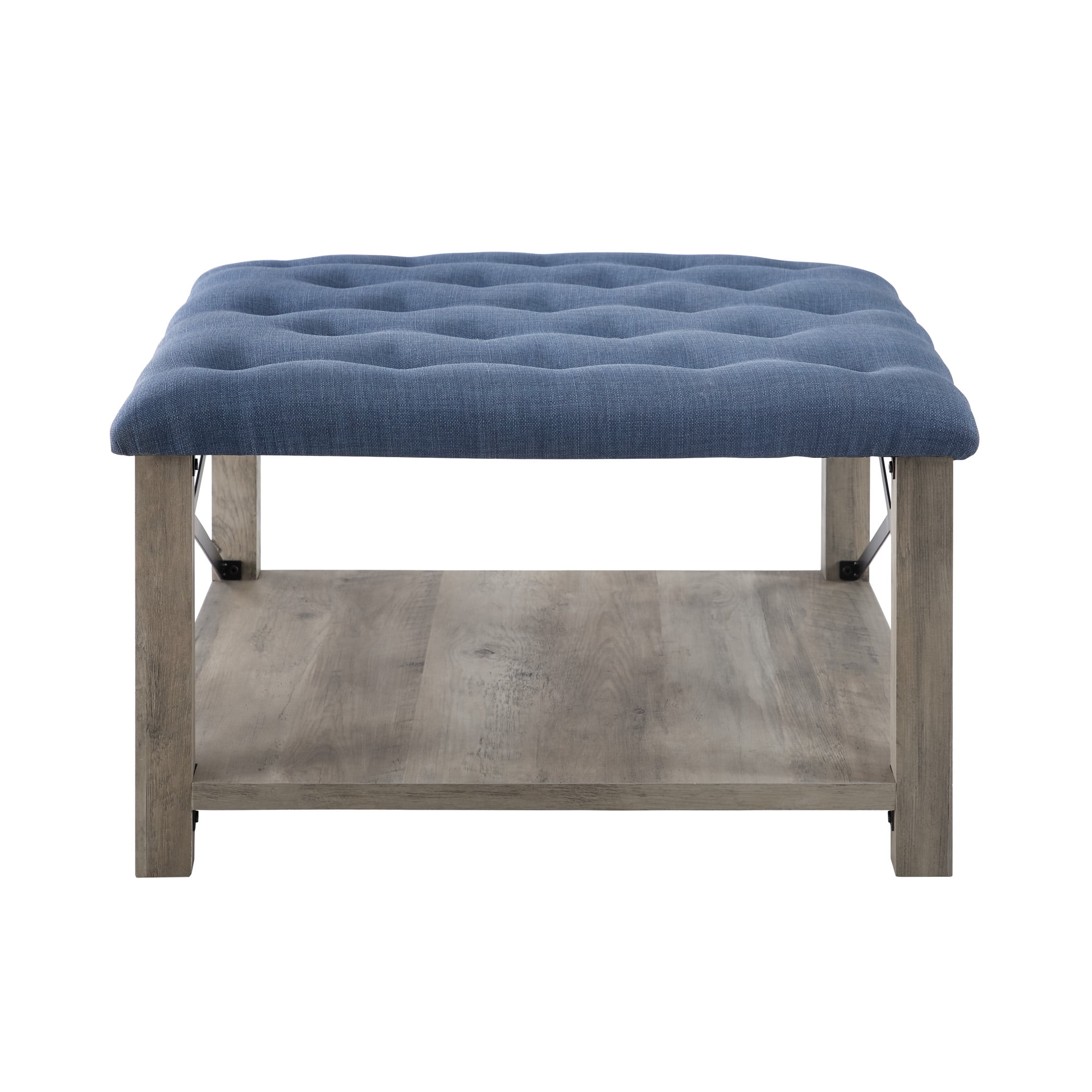 Manor Park Farmhouse 30" Square Tufted Ottoman - Blue - Image 4