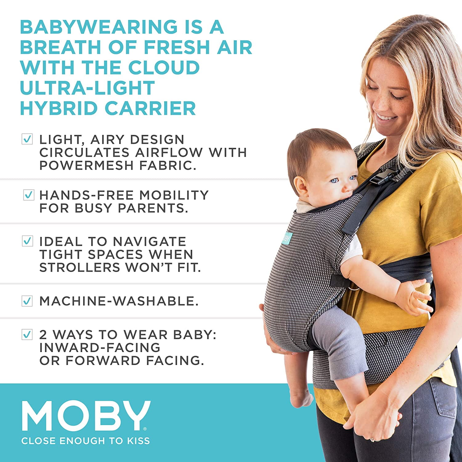 MOBY Cloud Ultra-light Hybrid Baby Carrier for Newborn to Toddler, 33 lbs, Gray - Image 4