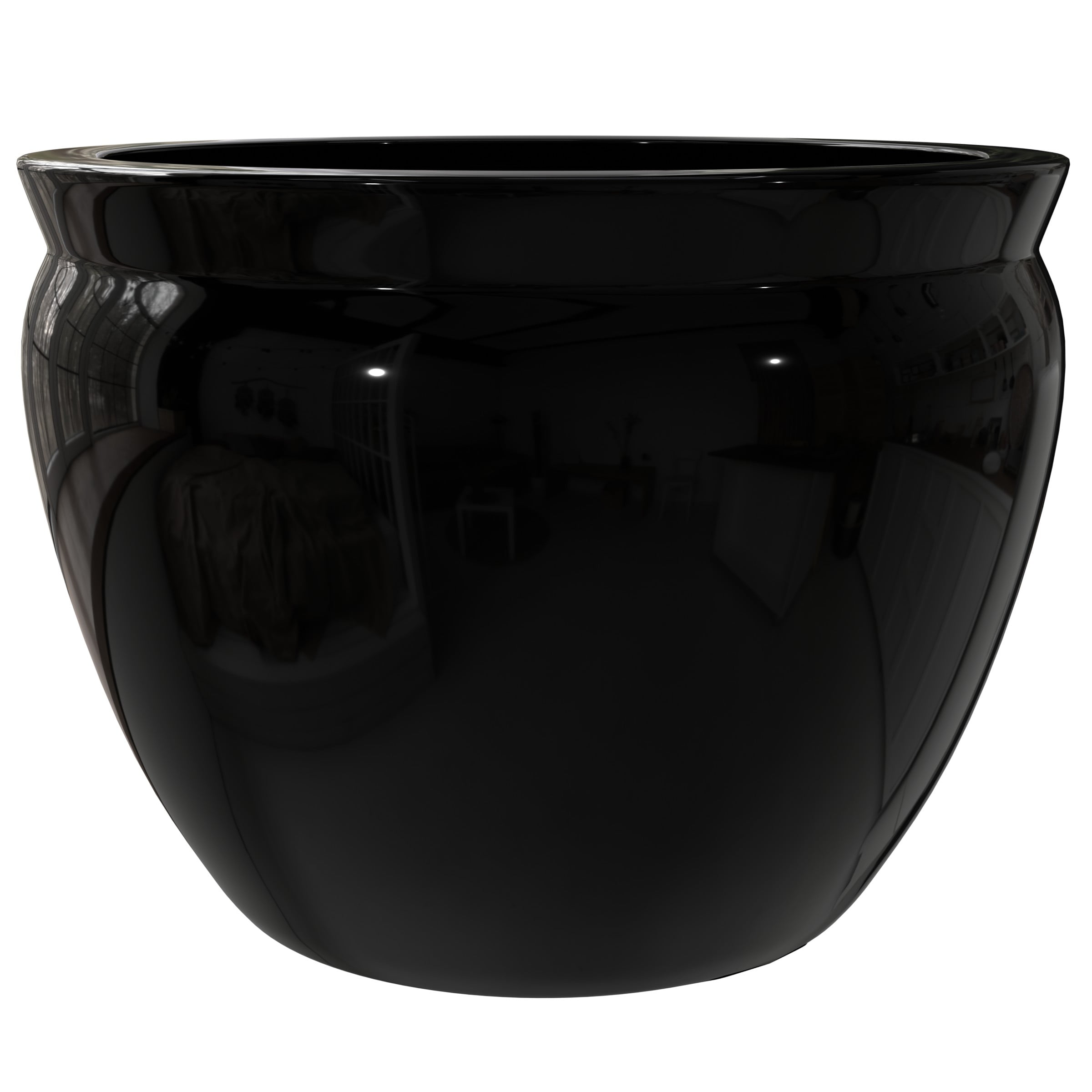 Red Lantern 12" Solid Black Porcelain Fishbowl Planter - Image 3