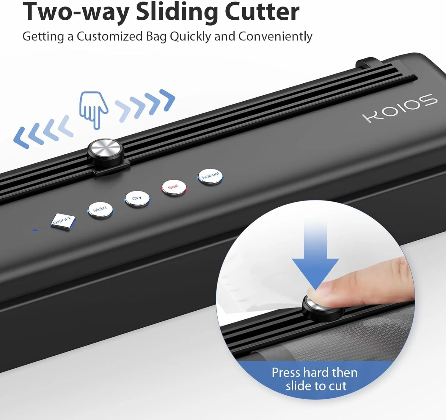 KOIOS Automatic Food Sealer Machine with Cutter, Dry & Moist Modes, with 10 Sealing Bags & Air Suction Hose - Image 3