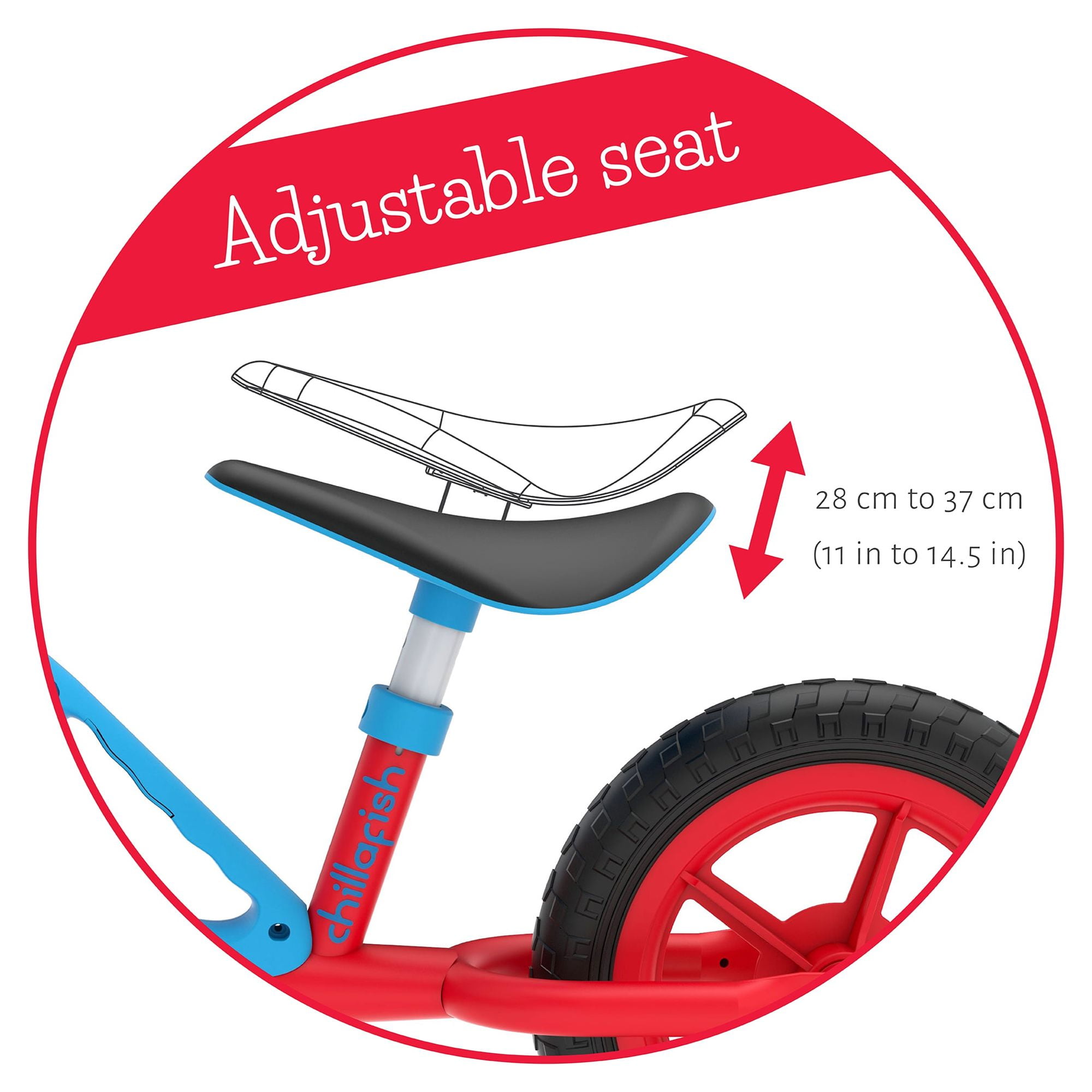 Chillafish Charlie Lightweight Toddler Balance Bike with Carry Handle, Adjustable Seat and Handlebar, Puncture-Proof 10-inch Wheels, for Kids 18-48 Months, Red - Image 9