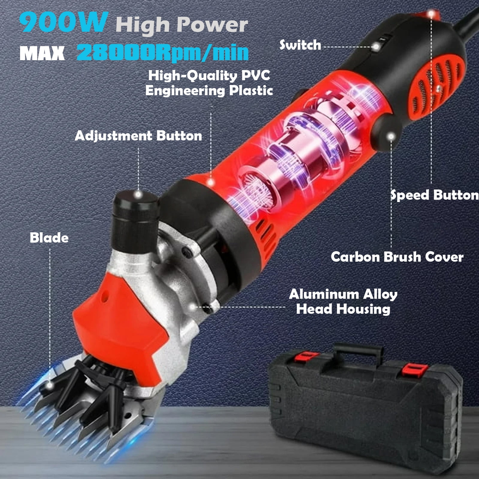 Petyoung 900W Electric Sheep Shears, 6-Speed Professional Grooming Clippers for Thick Coat Animals, Cats, Dogs, Pets - Image 3