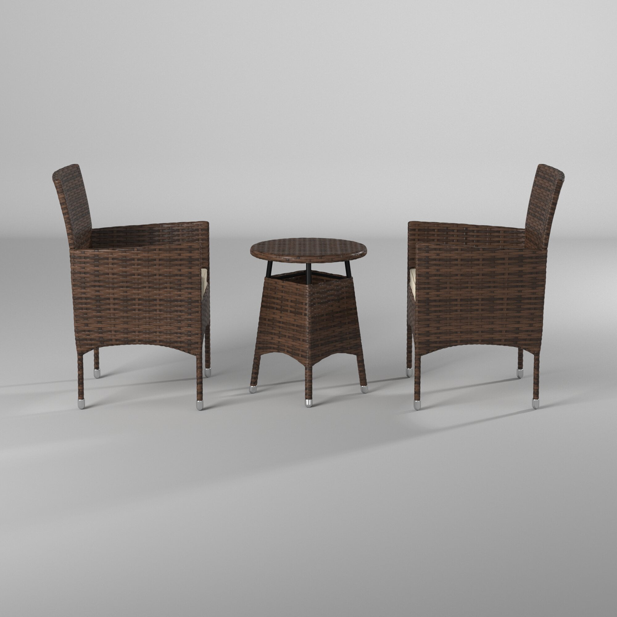 3 piece wicker Patio Set with Seat Cushion PE Rattan Bistro Patio chairs set of 2 Bistro set Table, Beige/Brown - Image 4