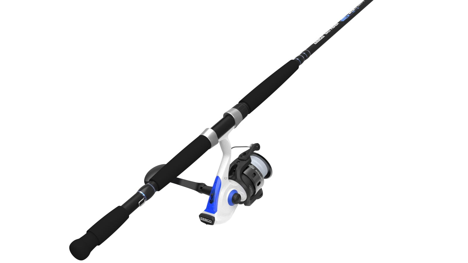 Zebco Salt Fisher Bite Alert Spinning Reel and Fishing Rod Combo, 7-Foot 2-Piece Rod, Size 60 Reel, Blue/White/Black - Image 2
