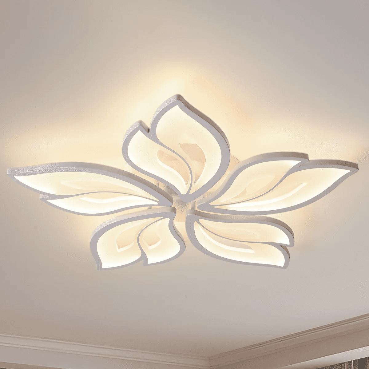 Garwarm Modern White Ceiling Light, Dimmable LED Flush Mount Light, Remote Control Lamp for Living Room Dining Bedroom Kitchen - Image 5