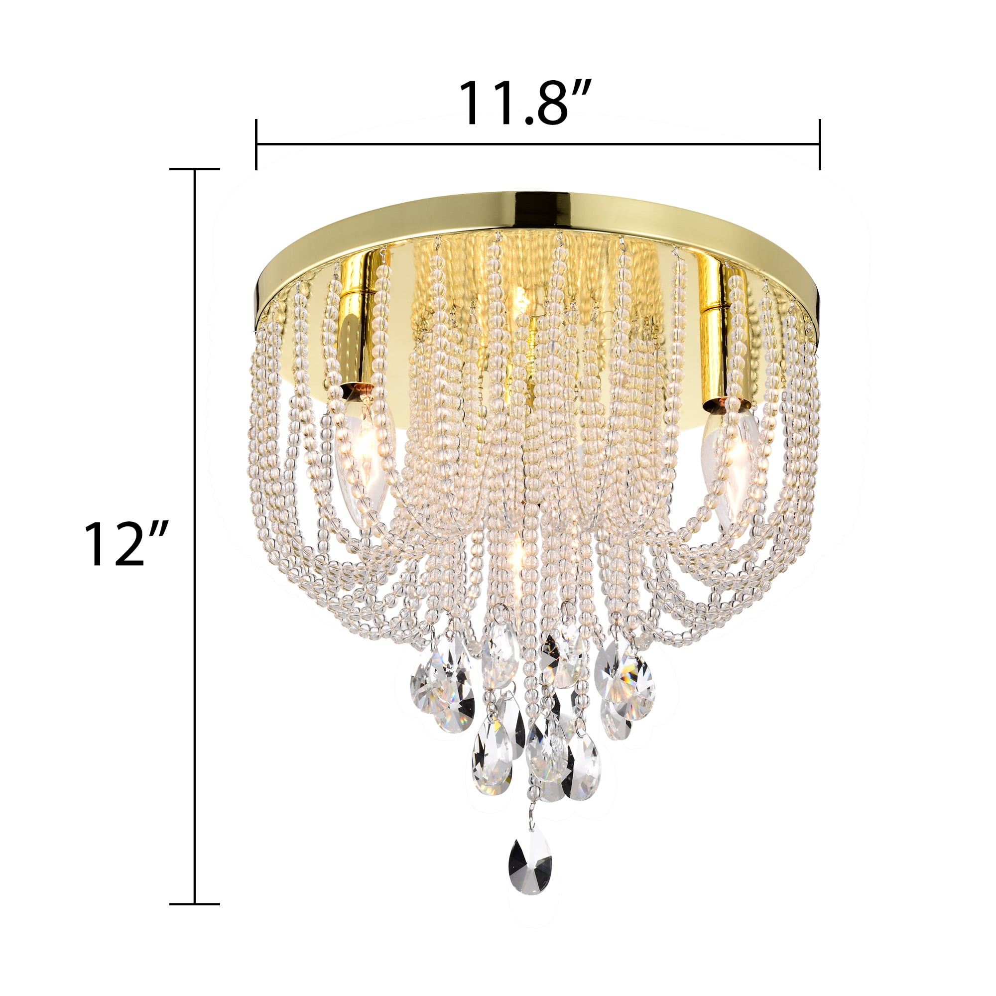Gold Flush Mount Ceiling Light Fixtures Crystal Chandelier Modern 3-Light Light Fixture - Image 2