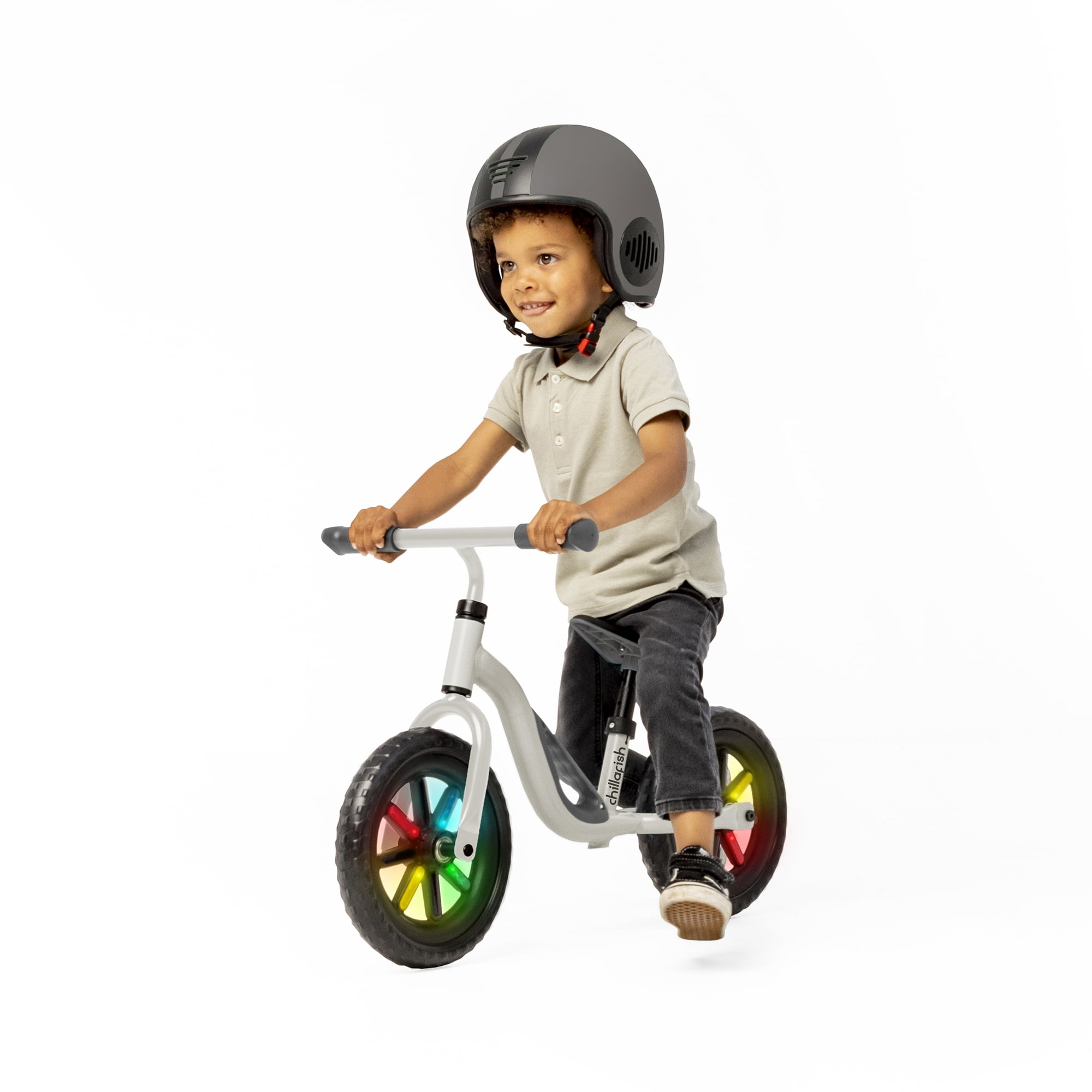 Charlie Glow Lightweight Balance Bike with Carry Handle and Light-up Wheels, Adjustable Seat and Handlebar, and Puncture-Proof 10-inch Tires, Beige - Image 4